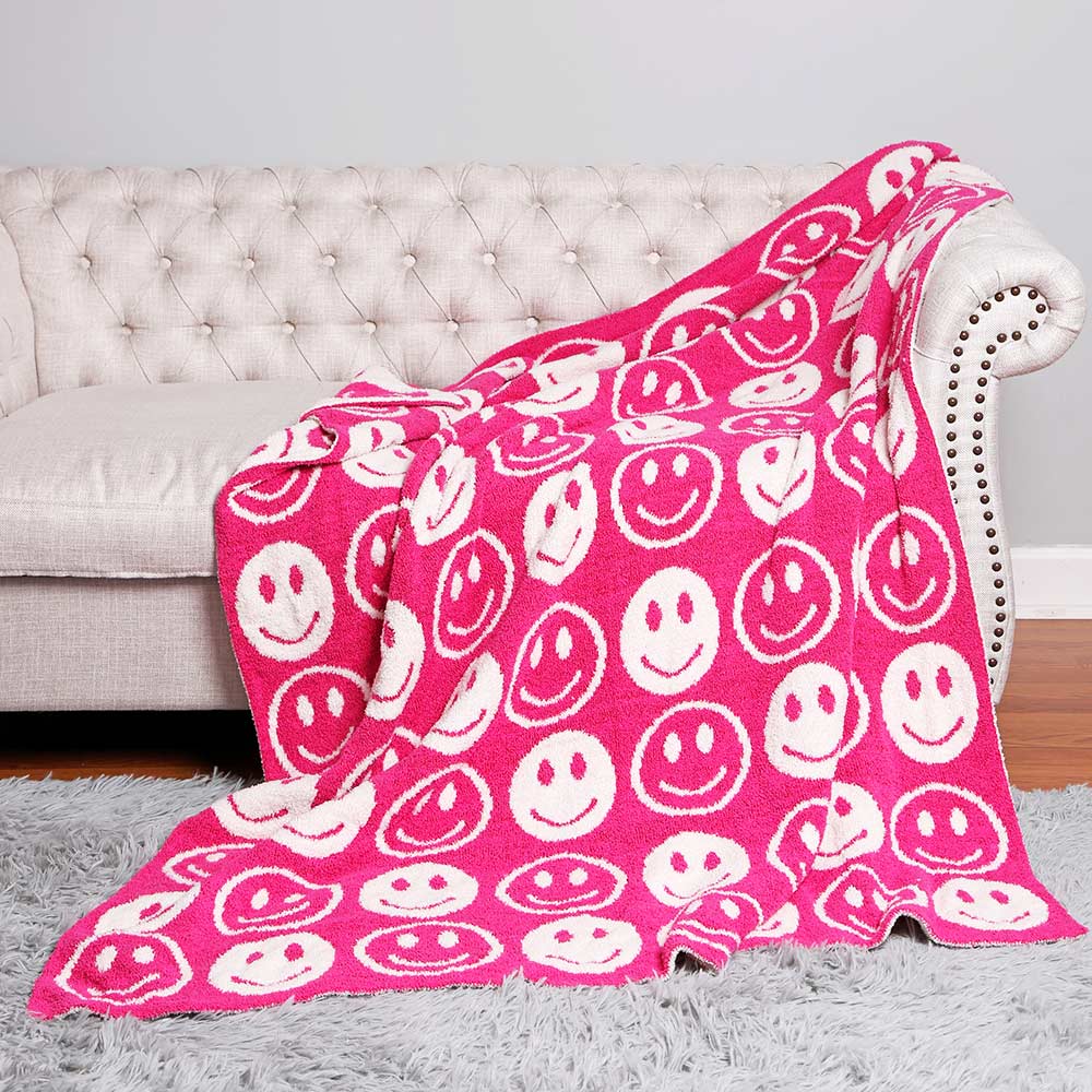 Hot Pink Smile Pattern Reversible Blanket