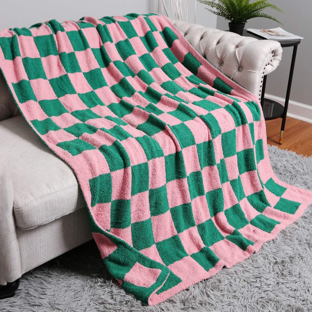 Pink & Green Checkered Reversible Blanket