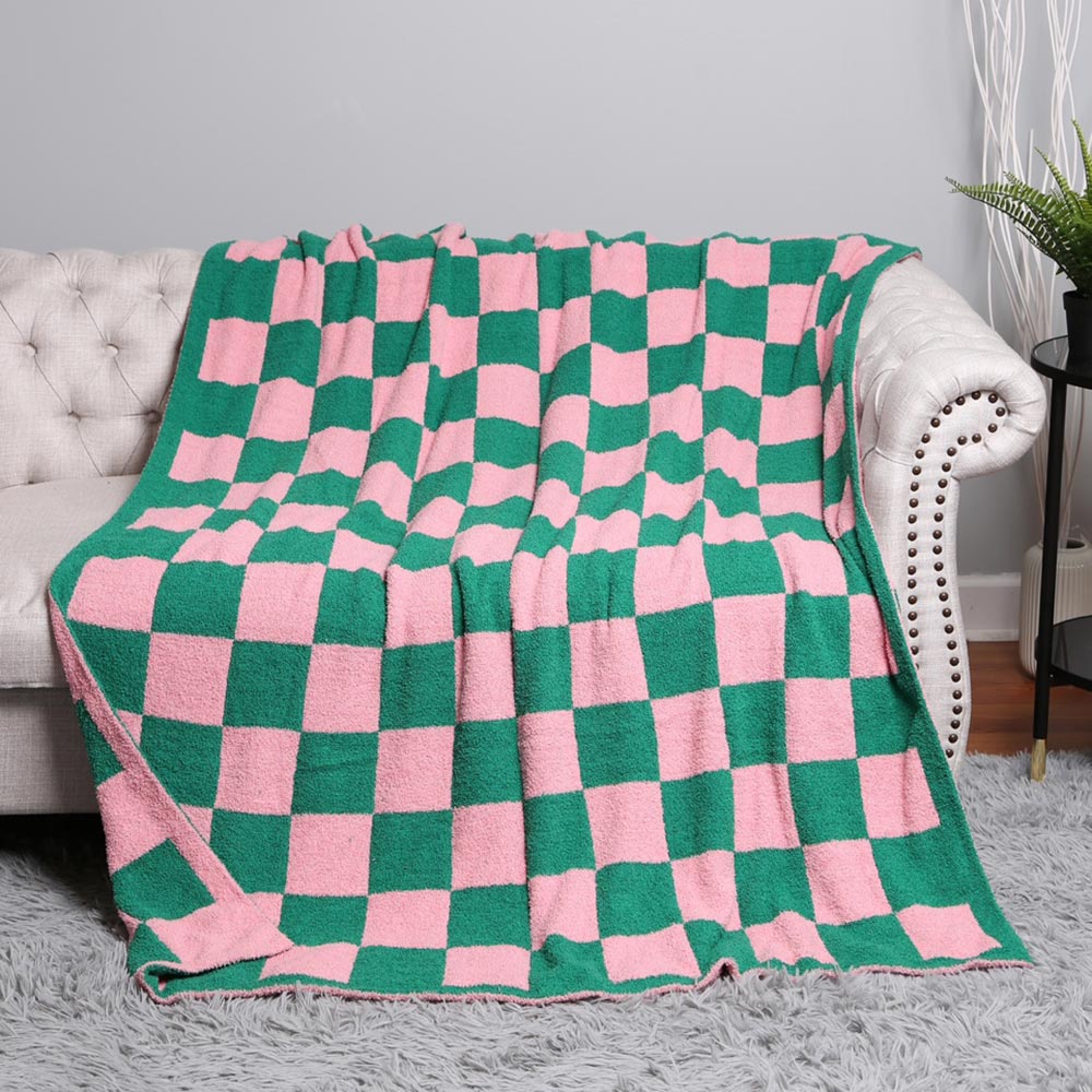 Pink & Green Checkered Reversible Blanket