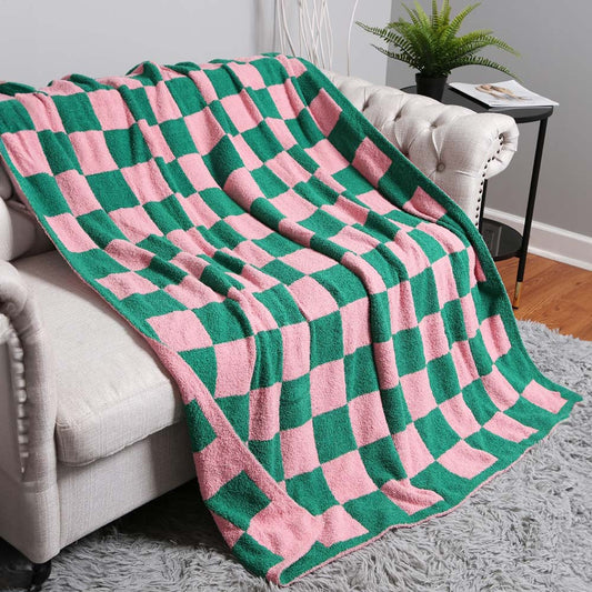 Pink & Green Checkered Reversible Blanket