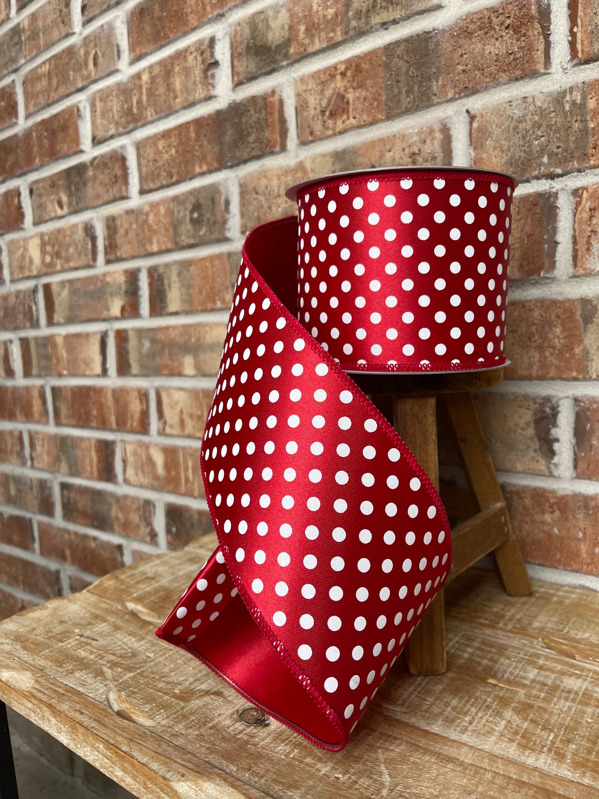 Red and White Polka dot ribbon, Farrislk Mini Dots, 10 yards