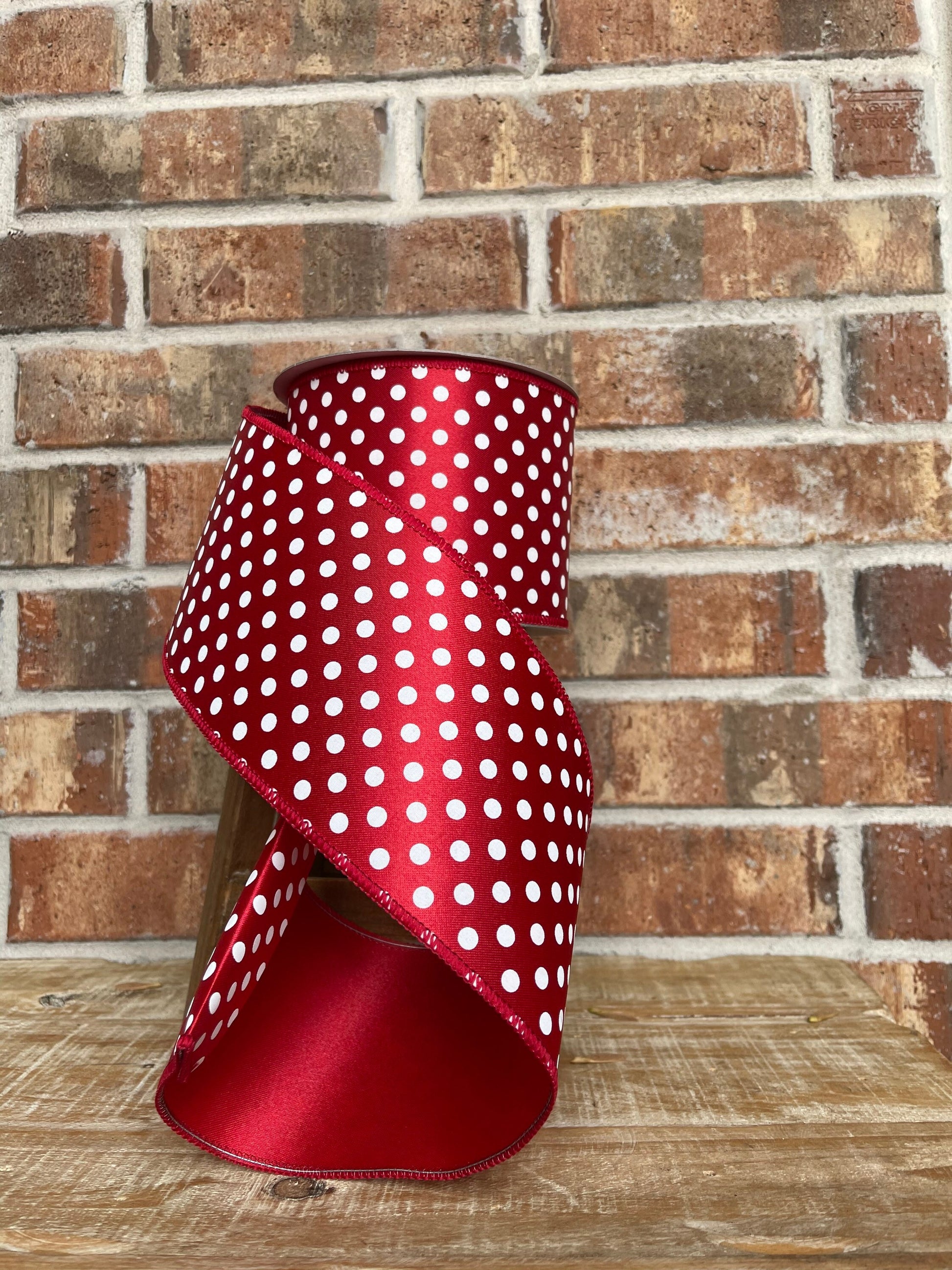 Red and White Polka dot ribbon, Farrislk Mini Dots, 10 yards