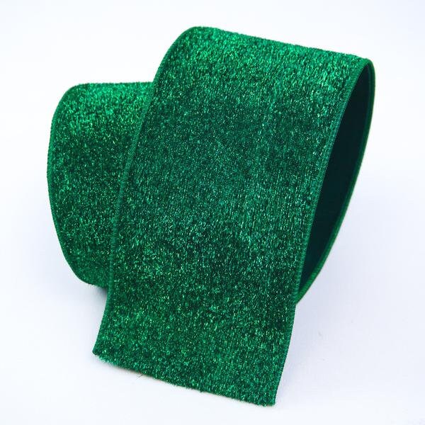 4" Emerald Green Lamé Velvet, Farrisilk Ribbon, Green Velvet Ribbon