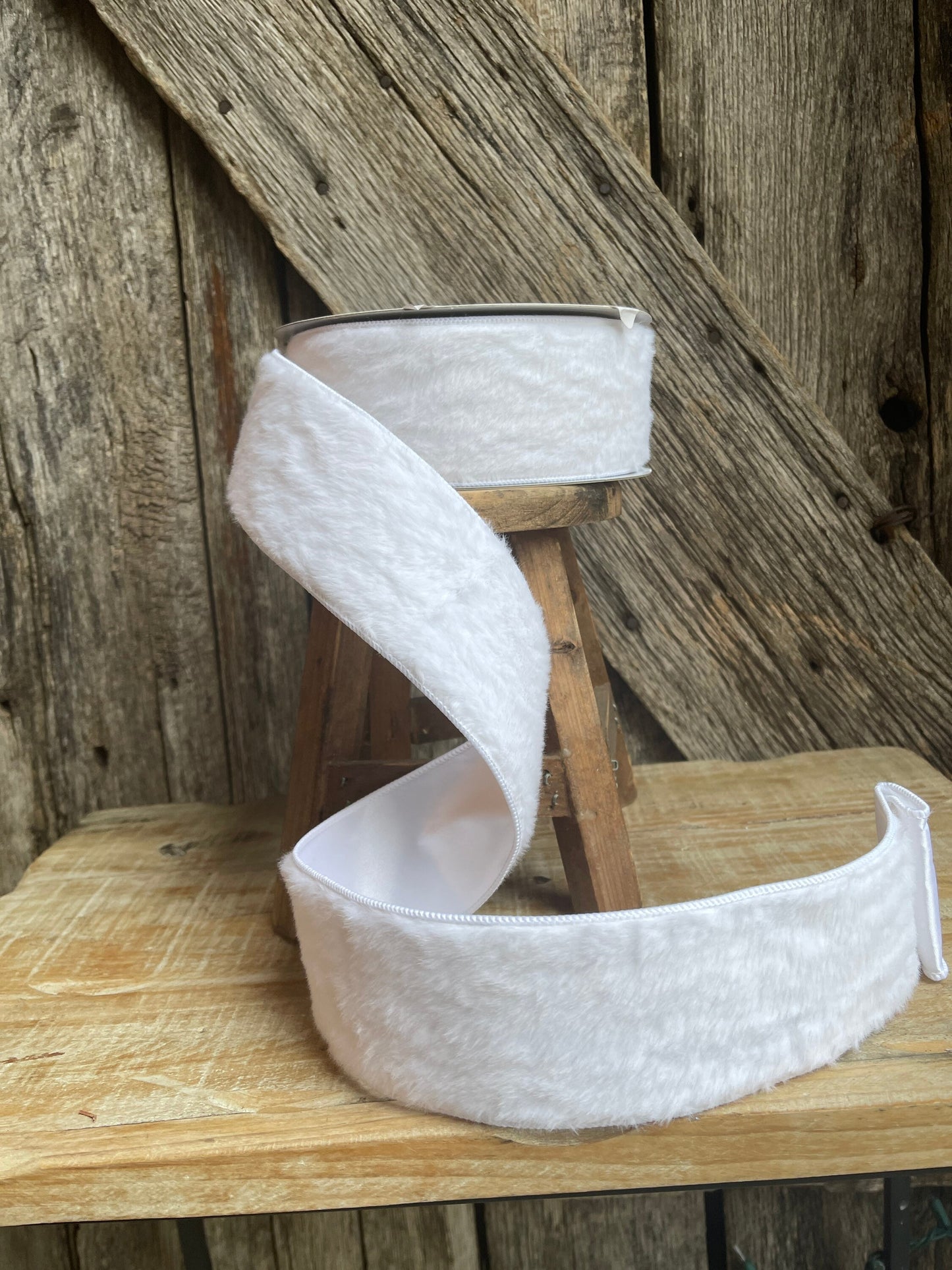 2.5 inch ribbon, white fur ribbon, faux fur ribbon