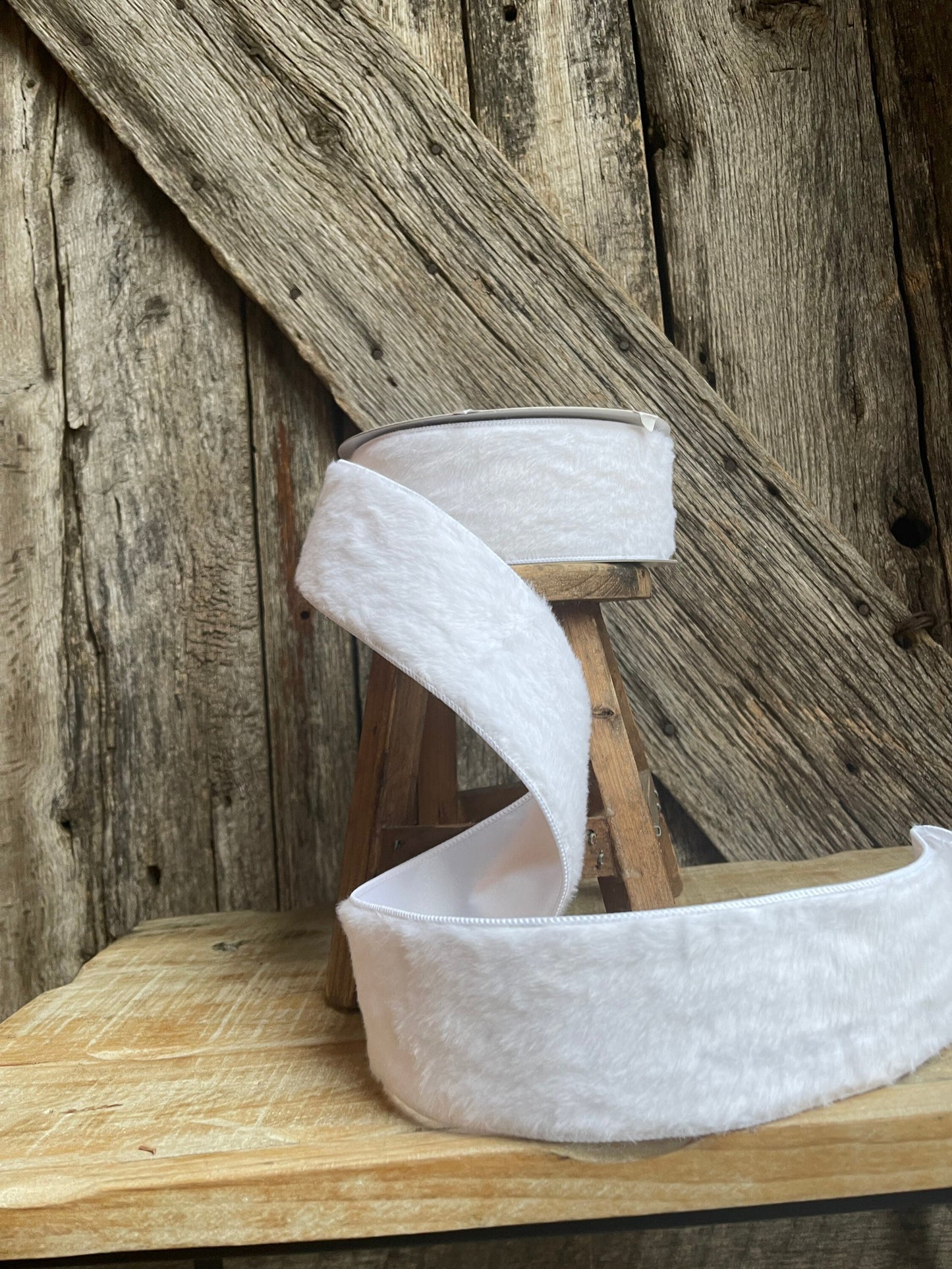 2.5 inch ribbon, white fur ribbon, faux fur ribbon