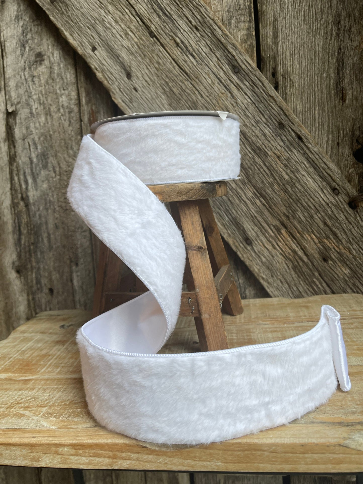 2.5 inch ribbon, white fur ribbon, faux fur ribbon