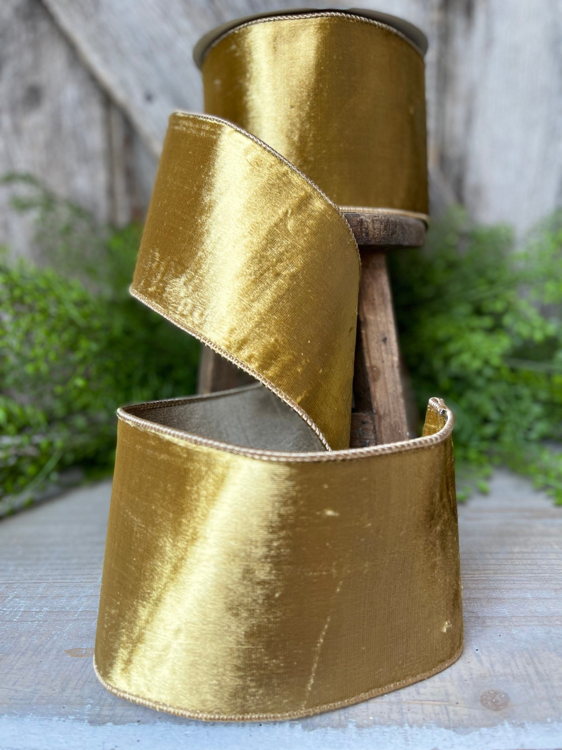 4" Gold velvet Ribbon, Farrisilk ribbon