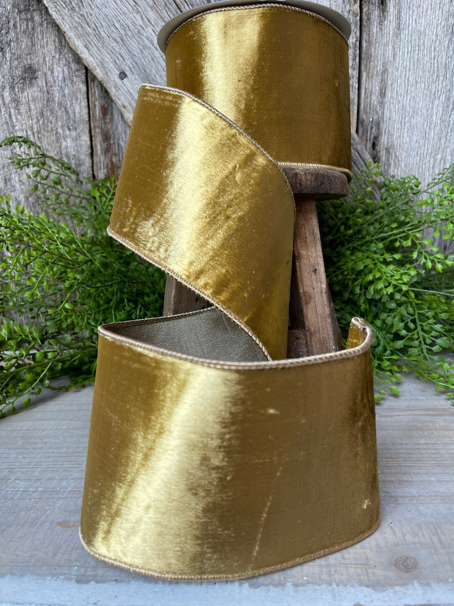 4" Gold velvet Ribbon, Farrisilk ribbon