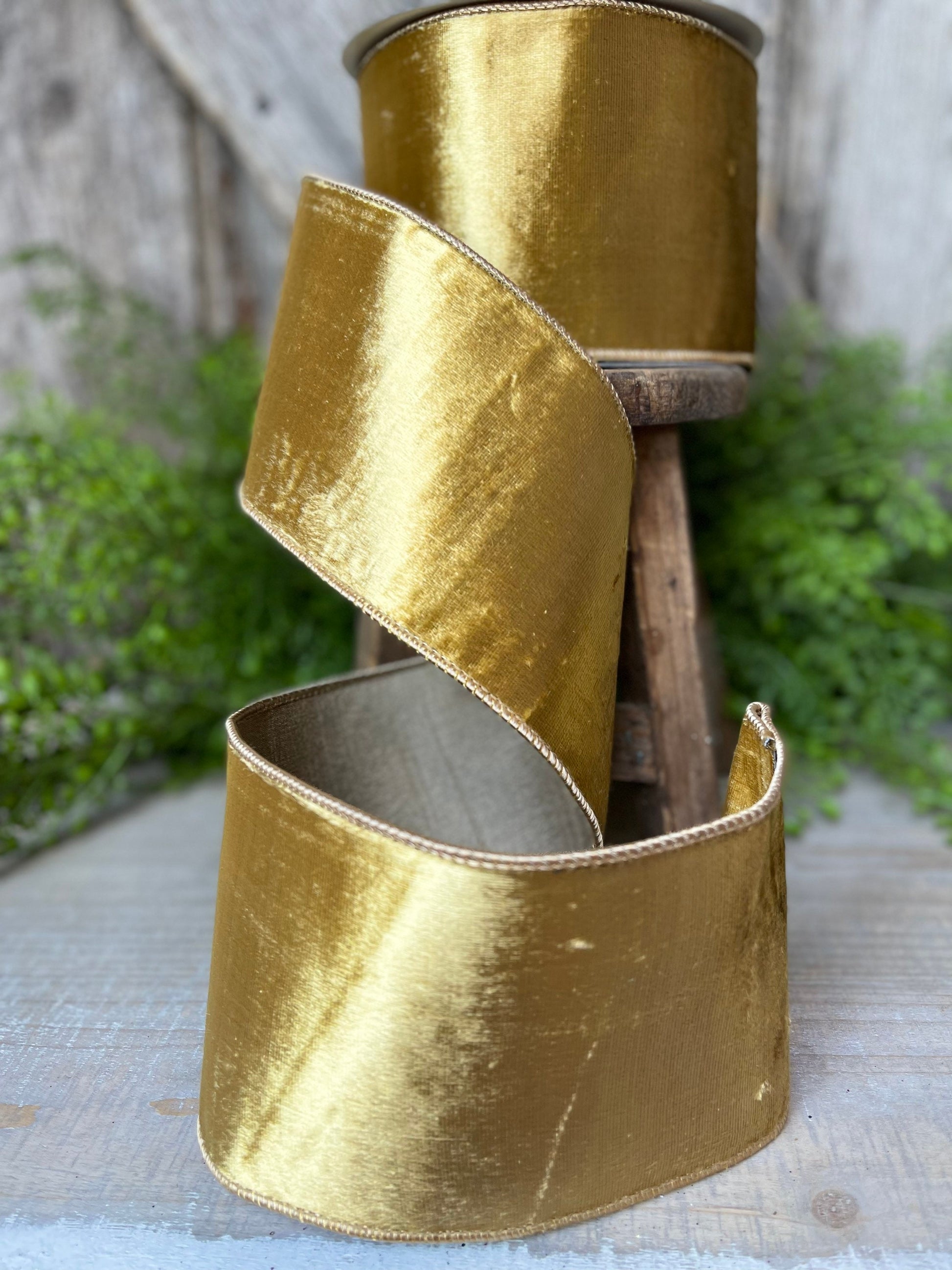 4" Gold velvet Ribbon, Farrisilk ribbon