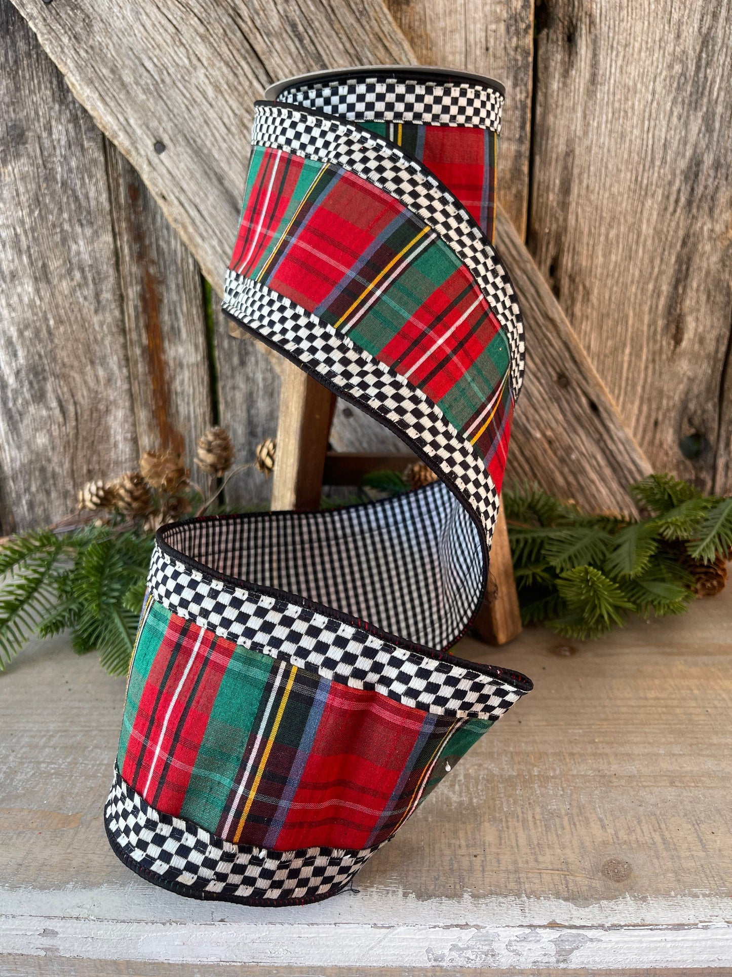 Christmas Plaid mini check plaid, Farrisilk ribbon, 4 inch ribbon