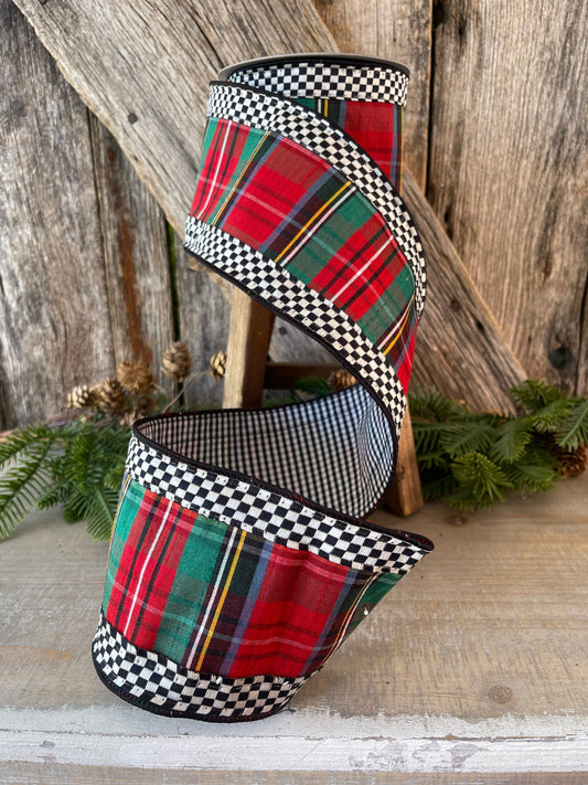 Christmas Plaid mini check plaid, Farrisilk ribbon, 4 inch ribbon