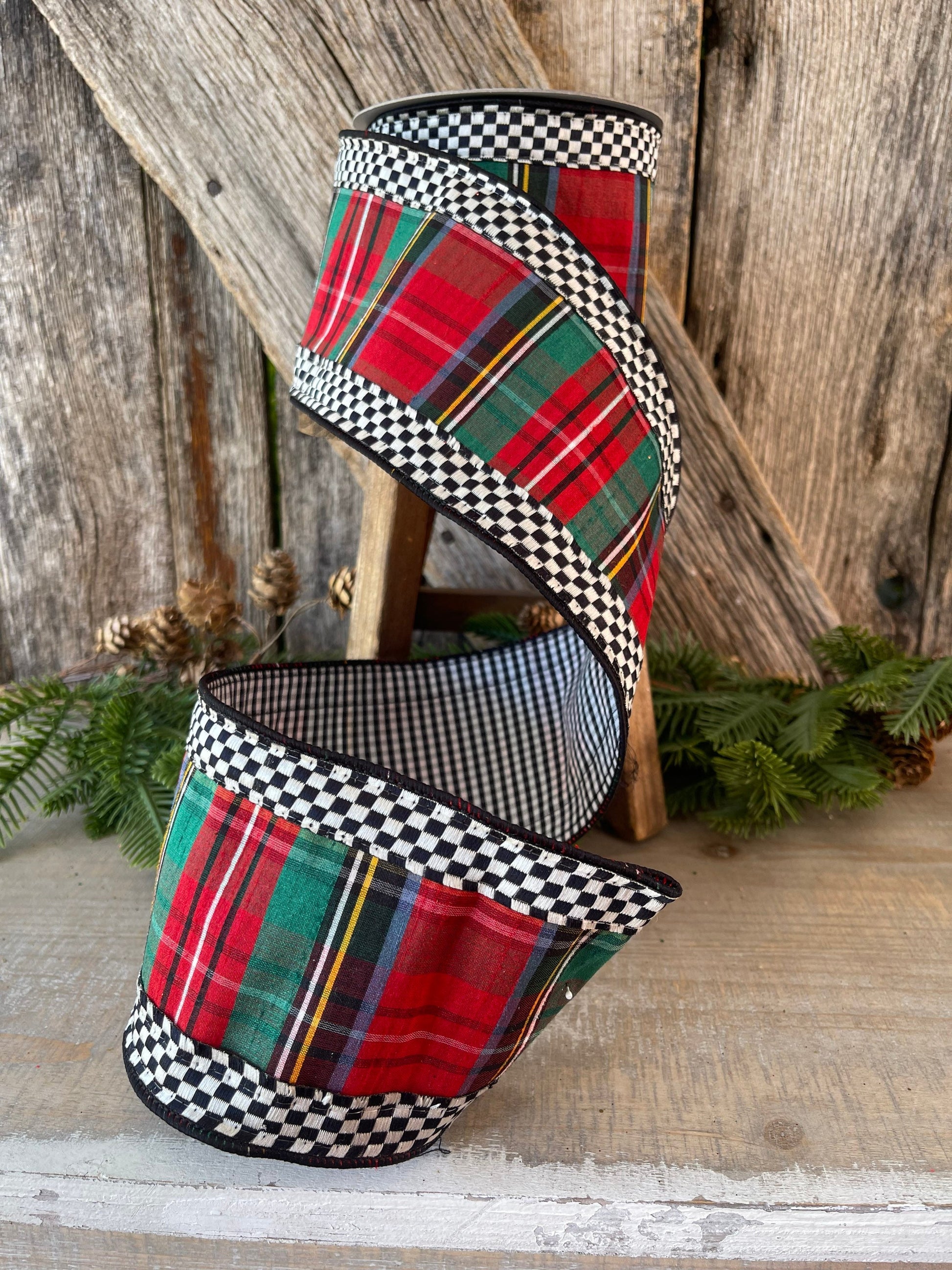 Christmas Plaid mini check plaid, Farrisilk ribbon, 4 inch ribbon