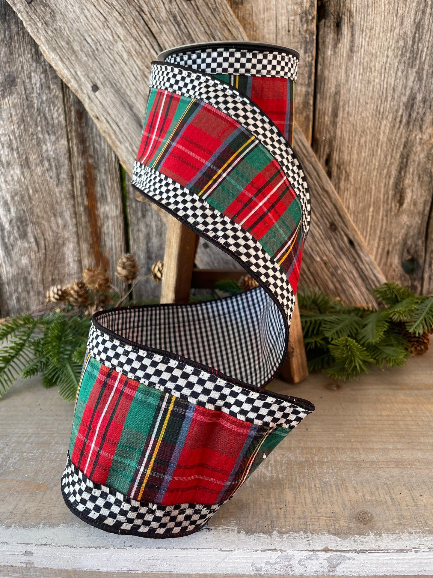 Christmas Plaid mini check plaid, Farrisilk ribbon, 4 inch ribbon