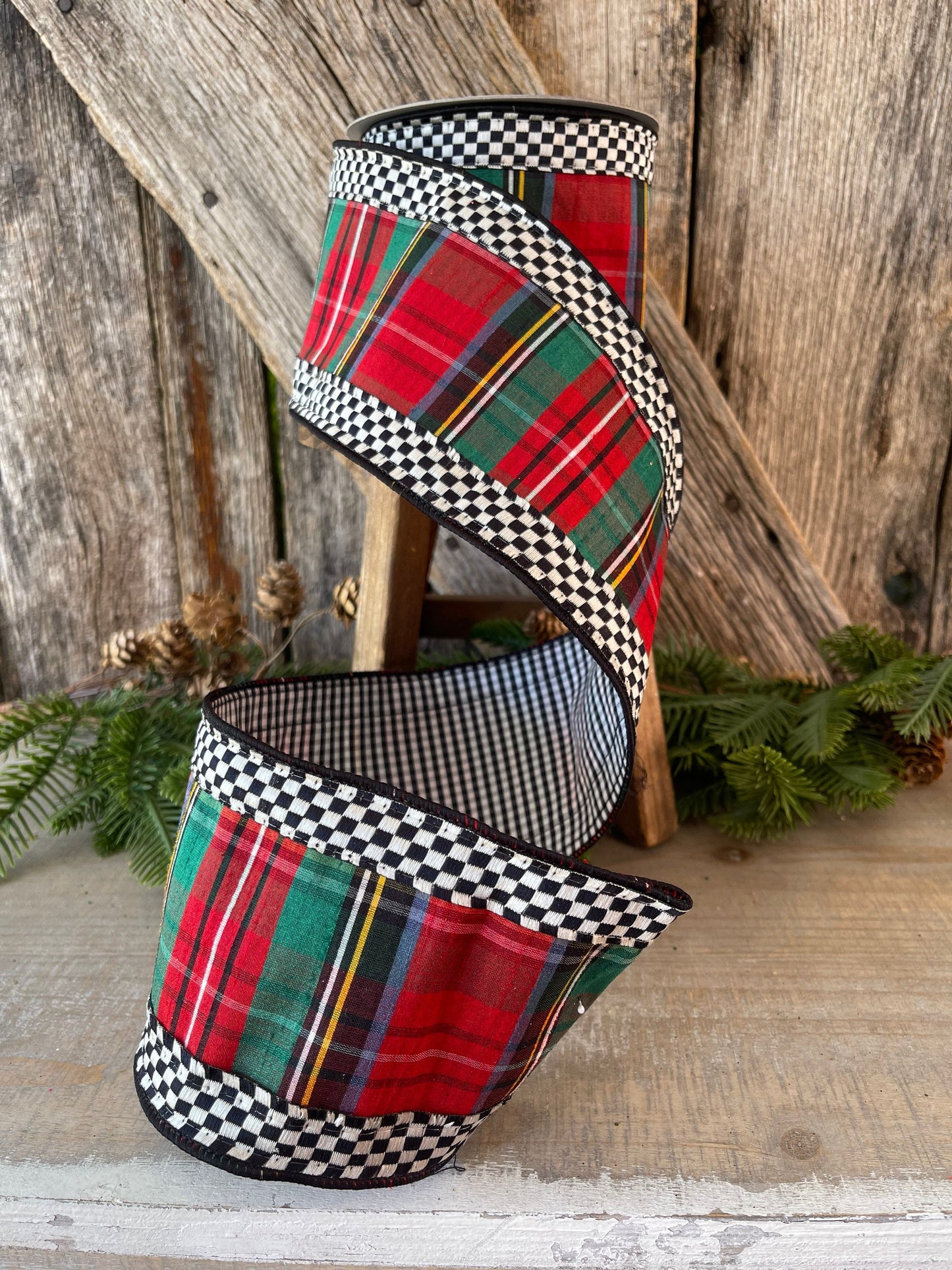 Christmas Plaid mini check plaid, Farrisilk ribbon, 4 inch ribbon