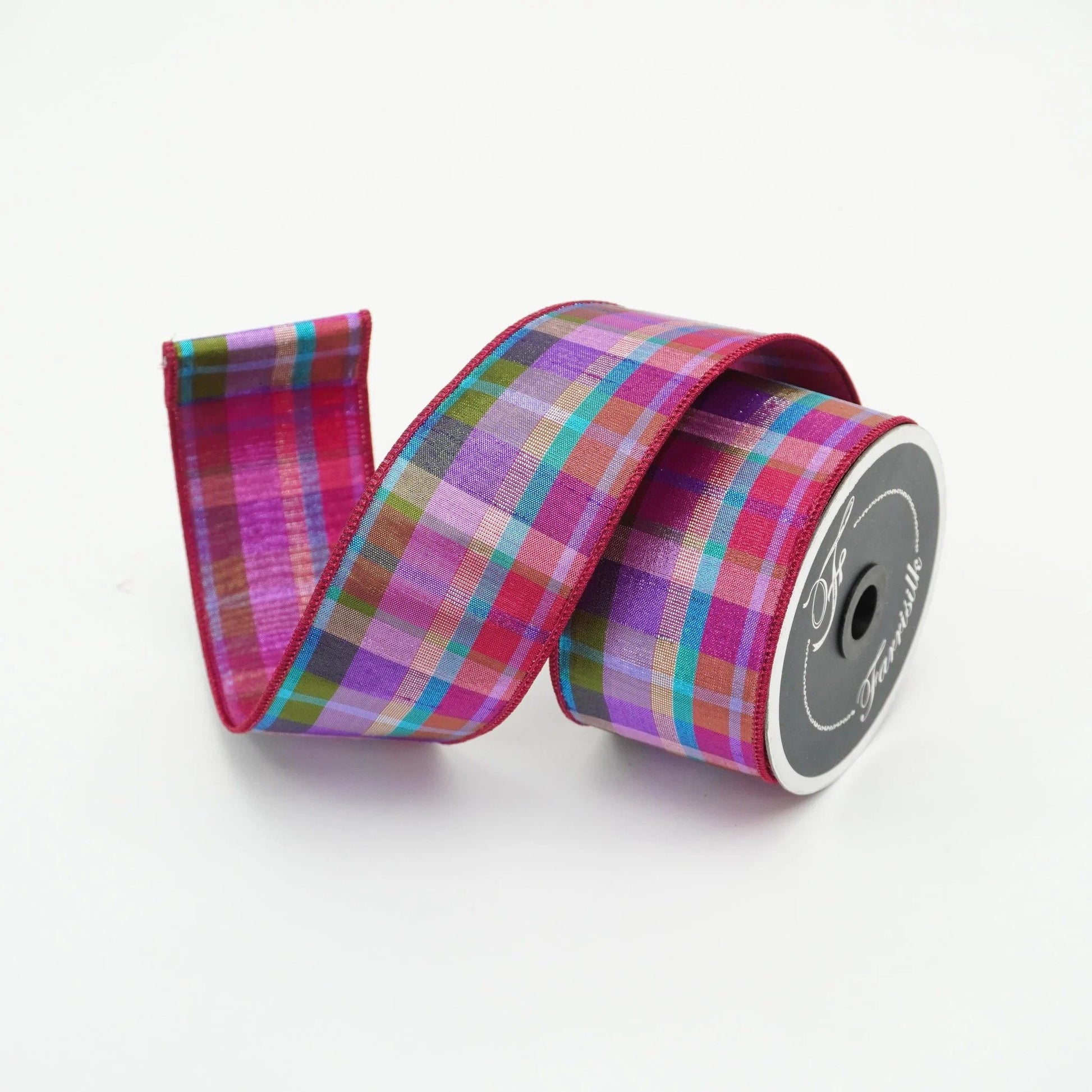 2.5" Christmas Pastel Candy Plaid Ribbon, Farrisilk Ribbon