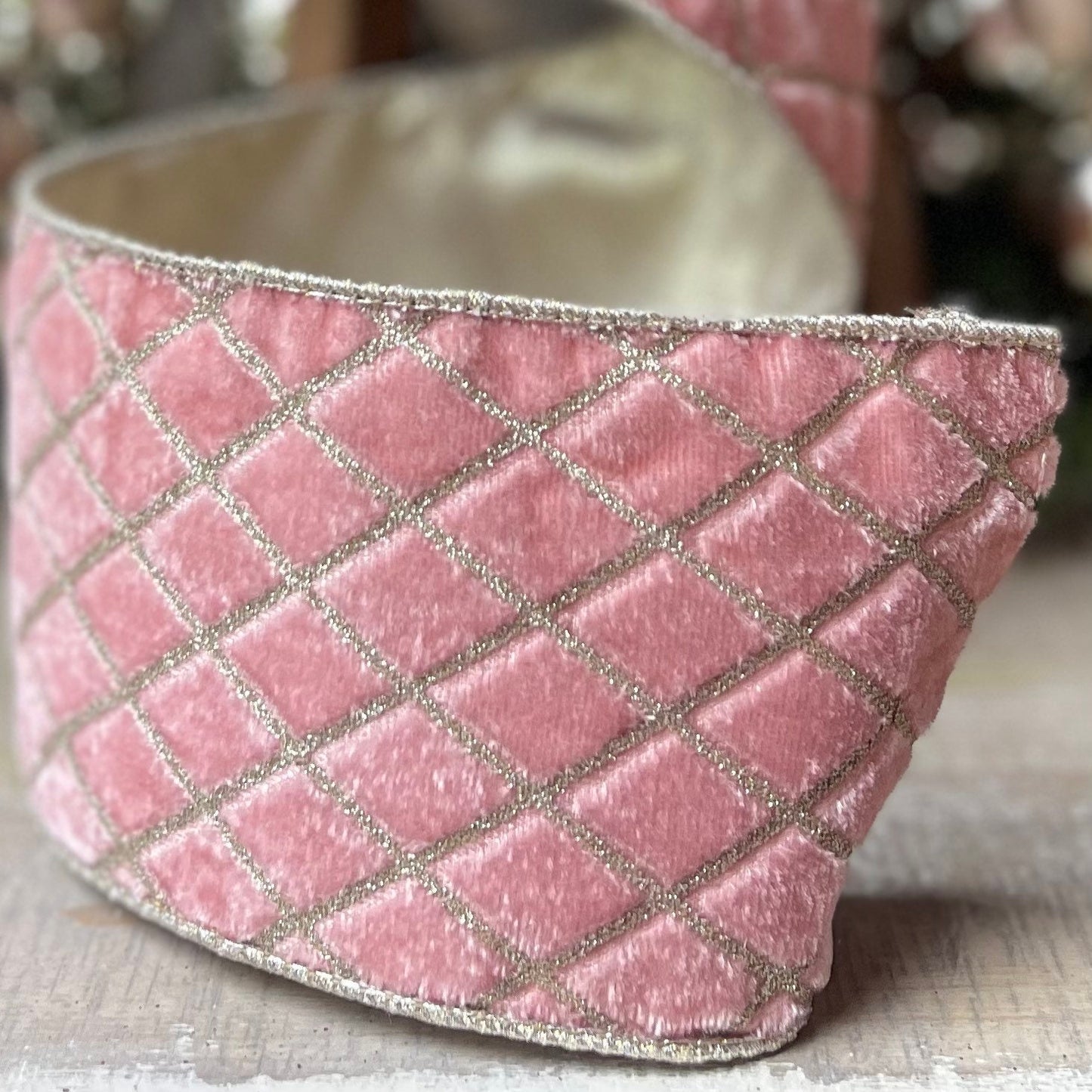 4" Pink Metallic Diamonds Velvet Ribbon, Farrisilk Ribbon