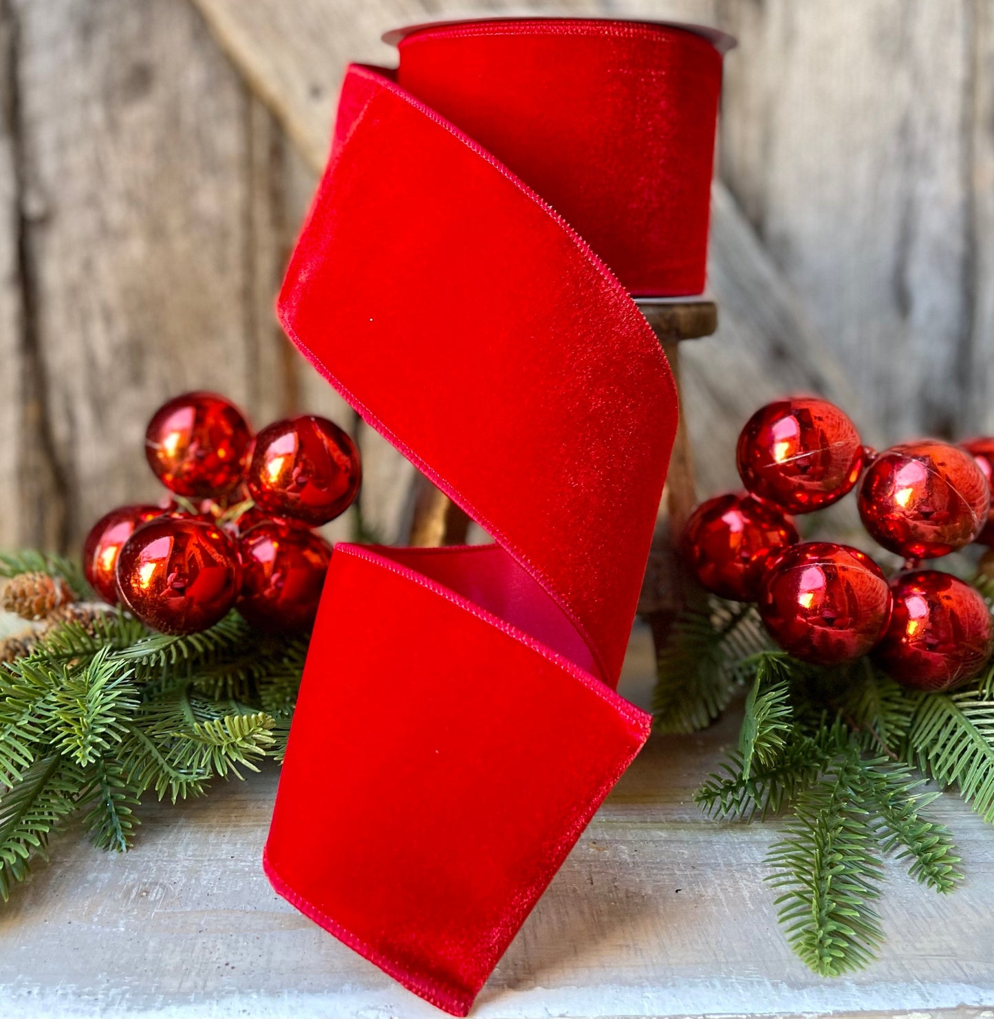 4" Farrisilk Red Velvet, Christmas Tree Ribbon, Wreath Ribbon