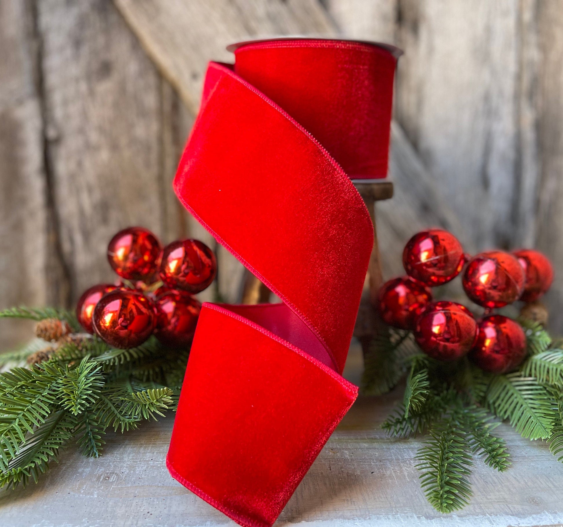 4" Farrisilk Red Velvet, Christmas Tree Ribbon, Wreath Ribbon