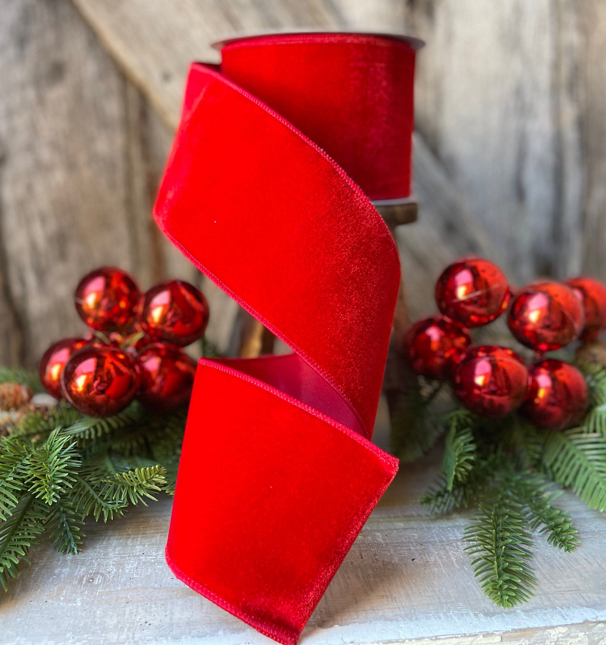 4" Farrisilk Red Velvet, Christmas Tree Ribbon, Wreath Ribbon