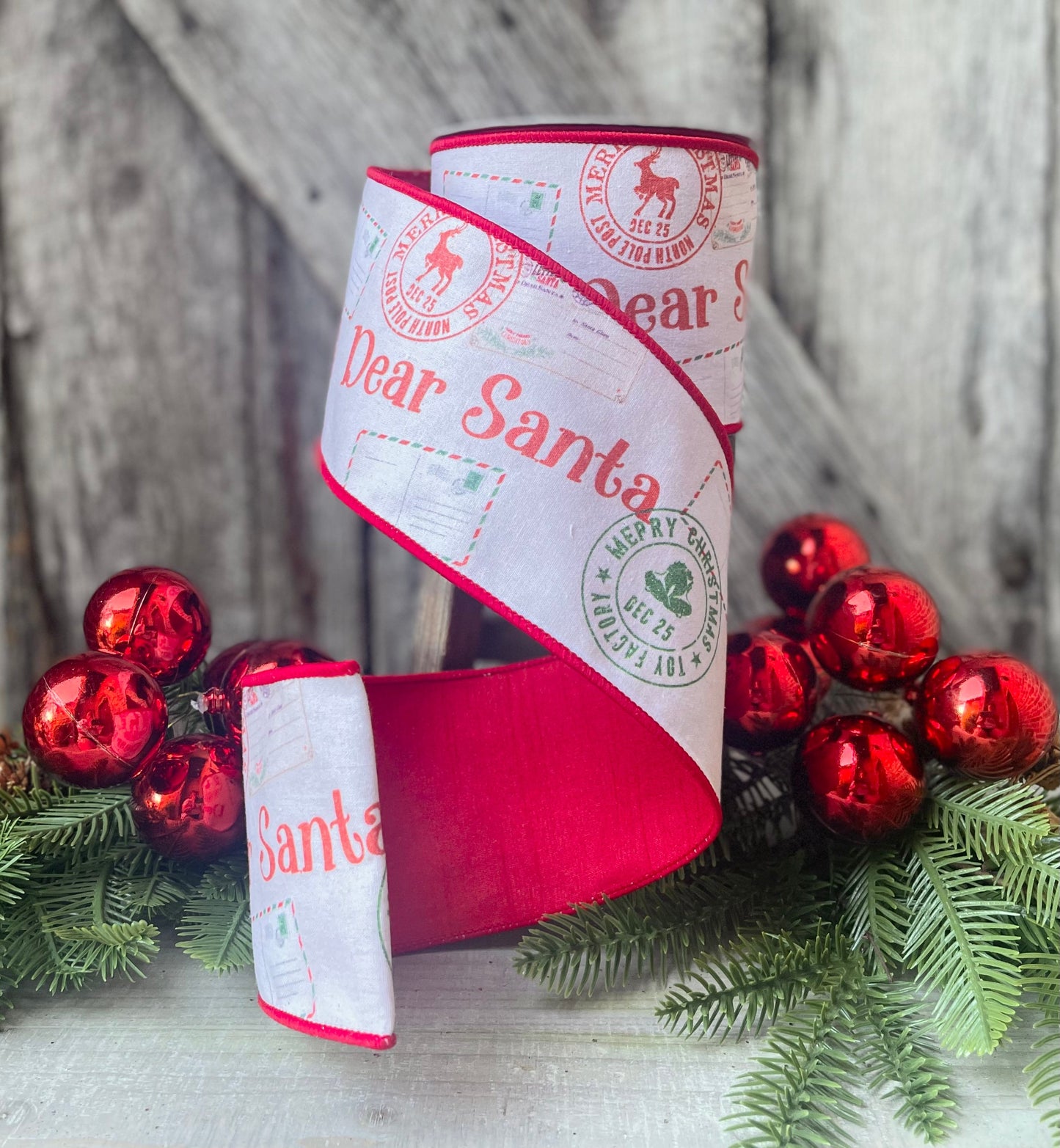 4" Dear Santa Ribbon, Christmas Tree Ribbon, Santa Letter Ribbon