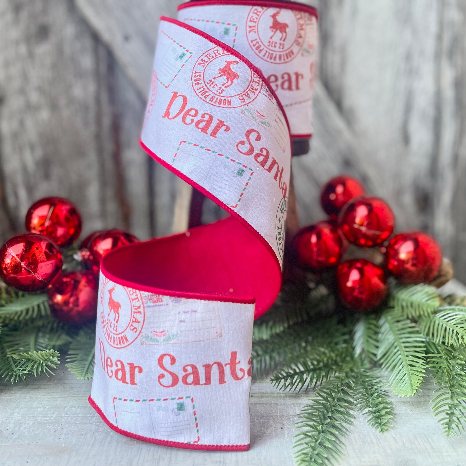 4" Dear Santa Ribbon, Christmas Tree Ribbon, Santa Letter Ribbon