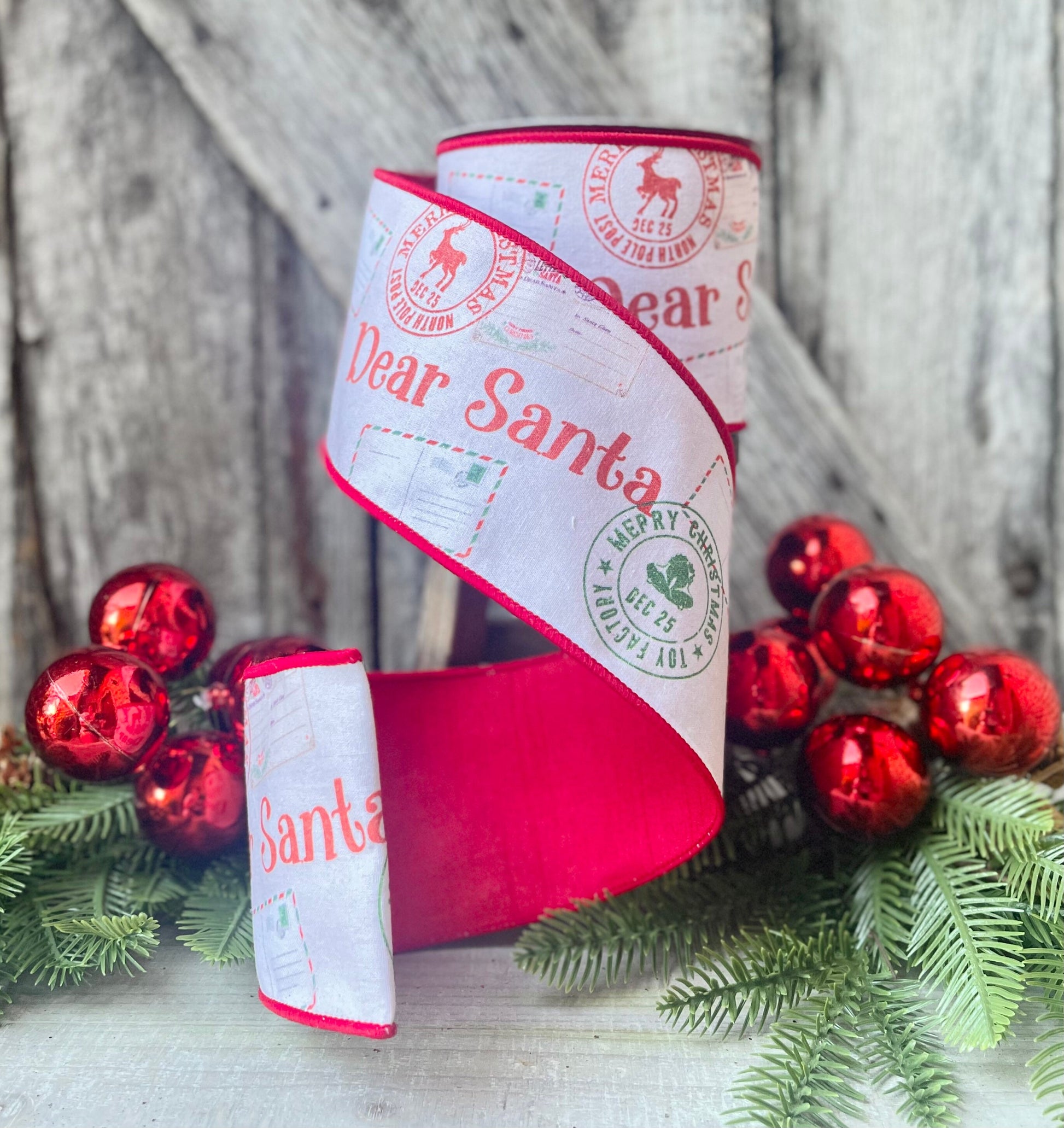 4" Dear Santa Ribbon, Christmas Tree Ribbon, Santa Letter Ribbon