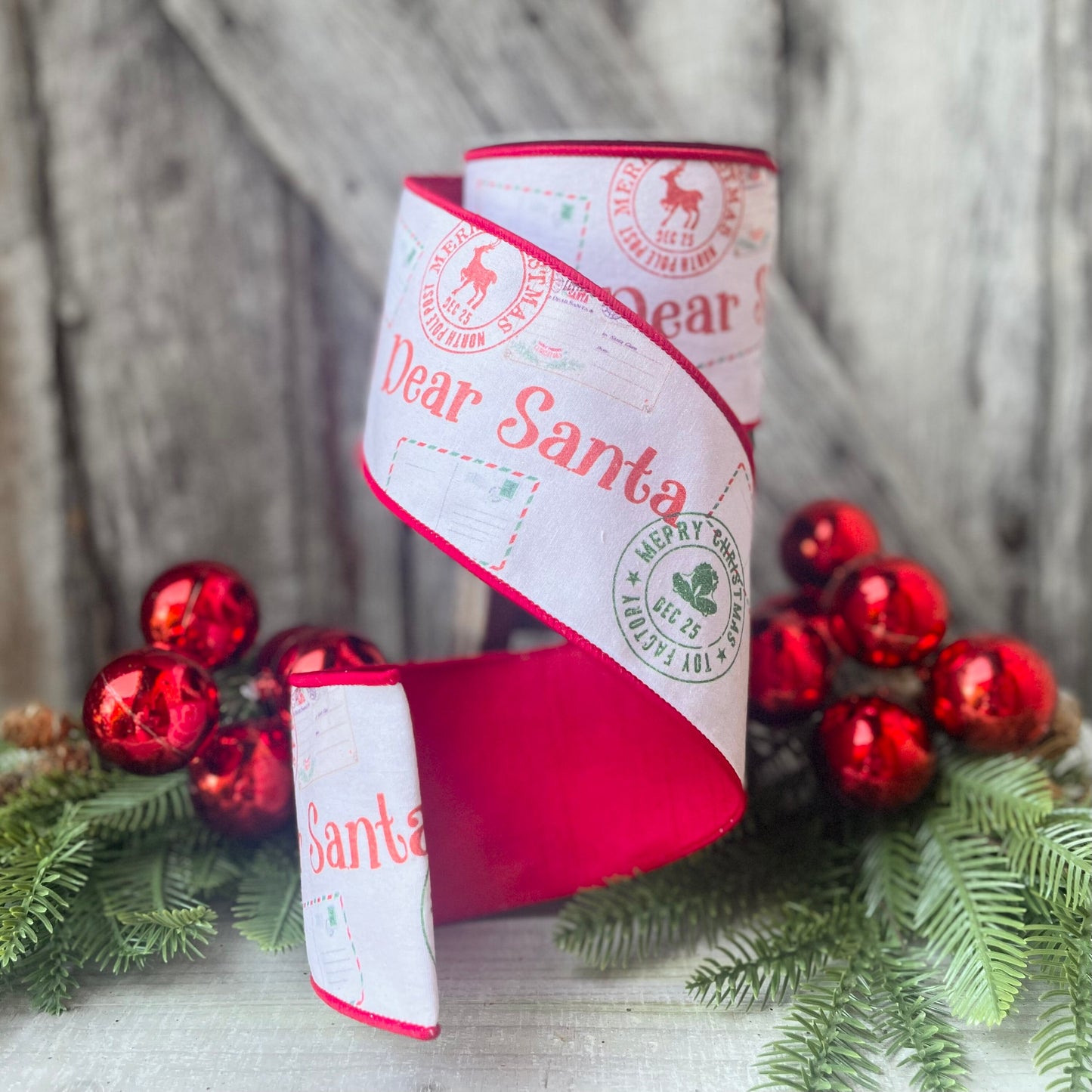 4" Dear Santa Ribbon, Christmas Tree Ribbon, Santa Letter Ribbon