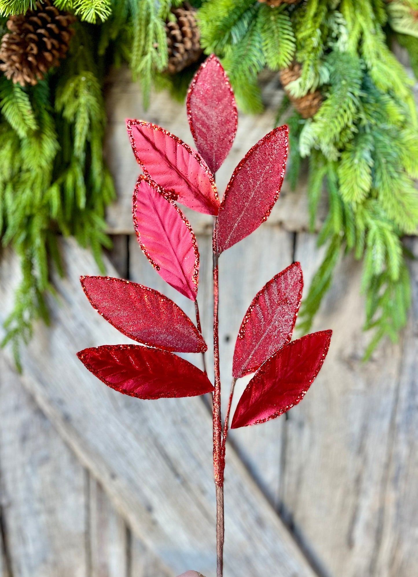 Red Christmas Spray, Christmas Leaves Spray, Christmas Floral Stem