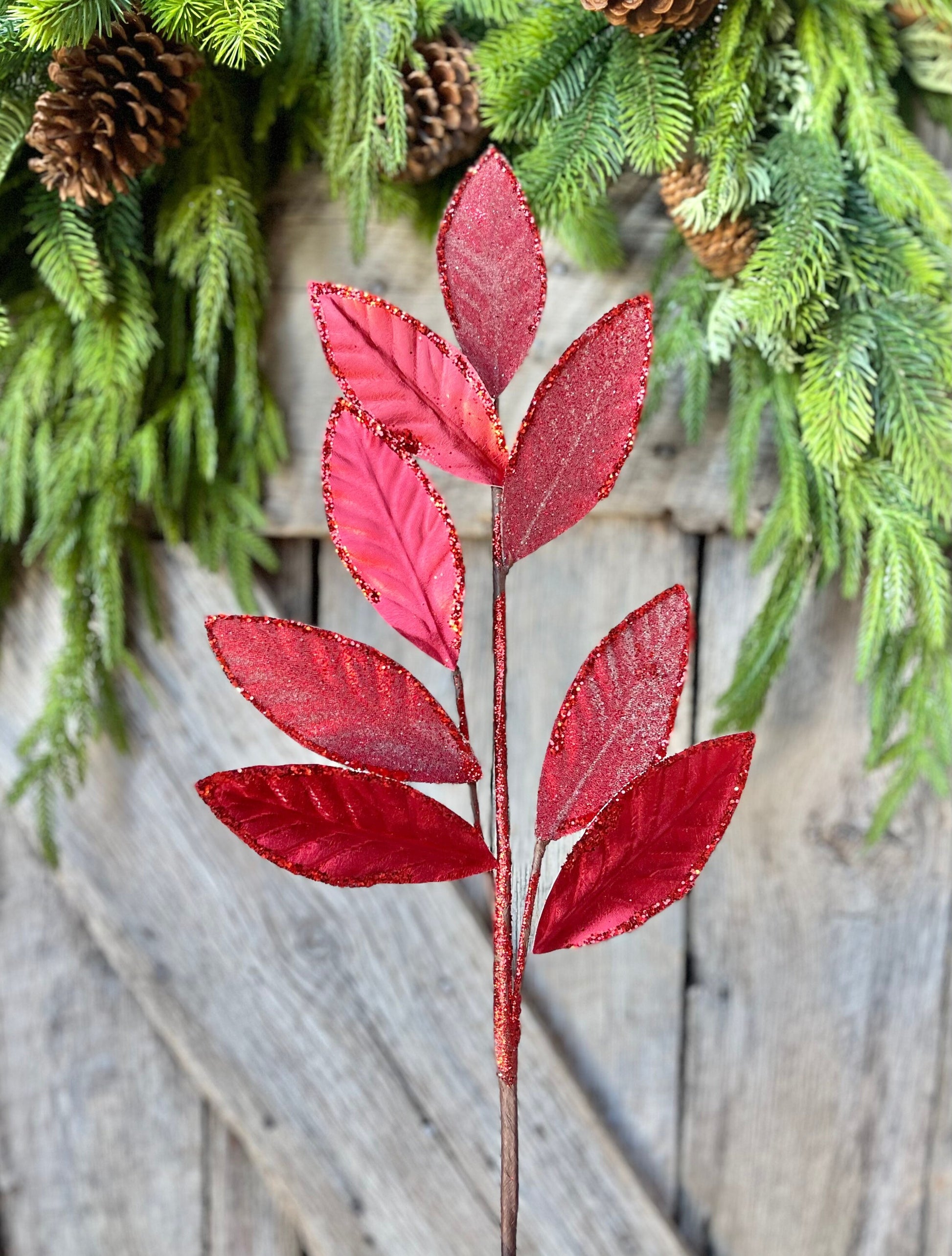 Red Christmas Spray, Christmas Leaves Spray, Christmas Floral Stem