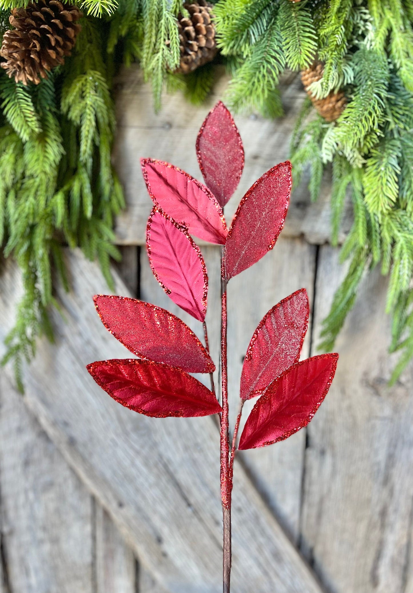 Red Christmas Spray, Christmas Leaves Spray, Christmas Floral Stem