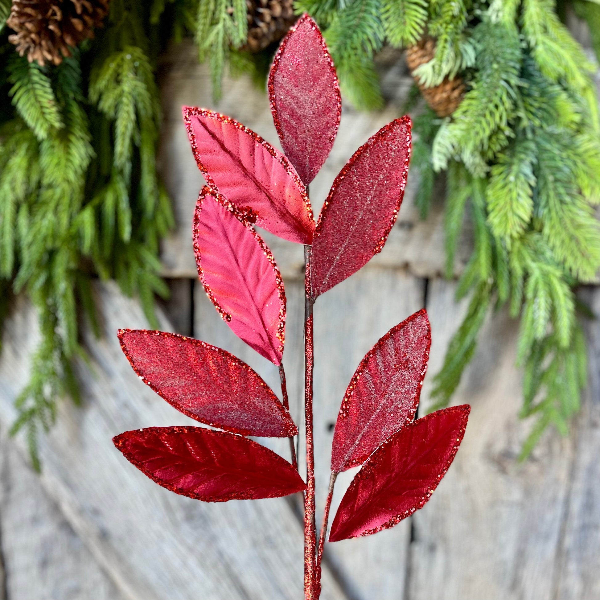 Red Christmas Spray, Christmas Leaves Spray, Christmas Floral Stem