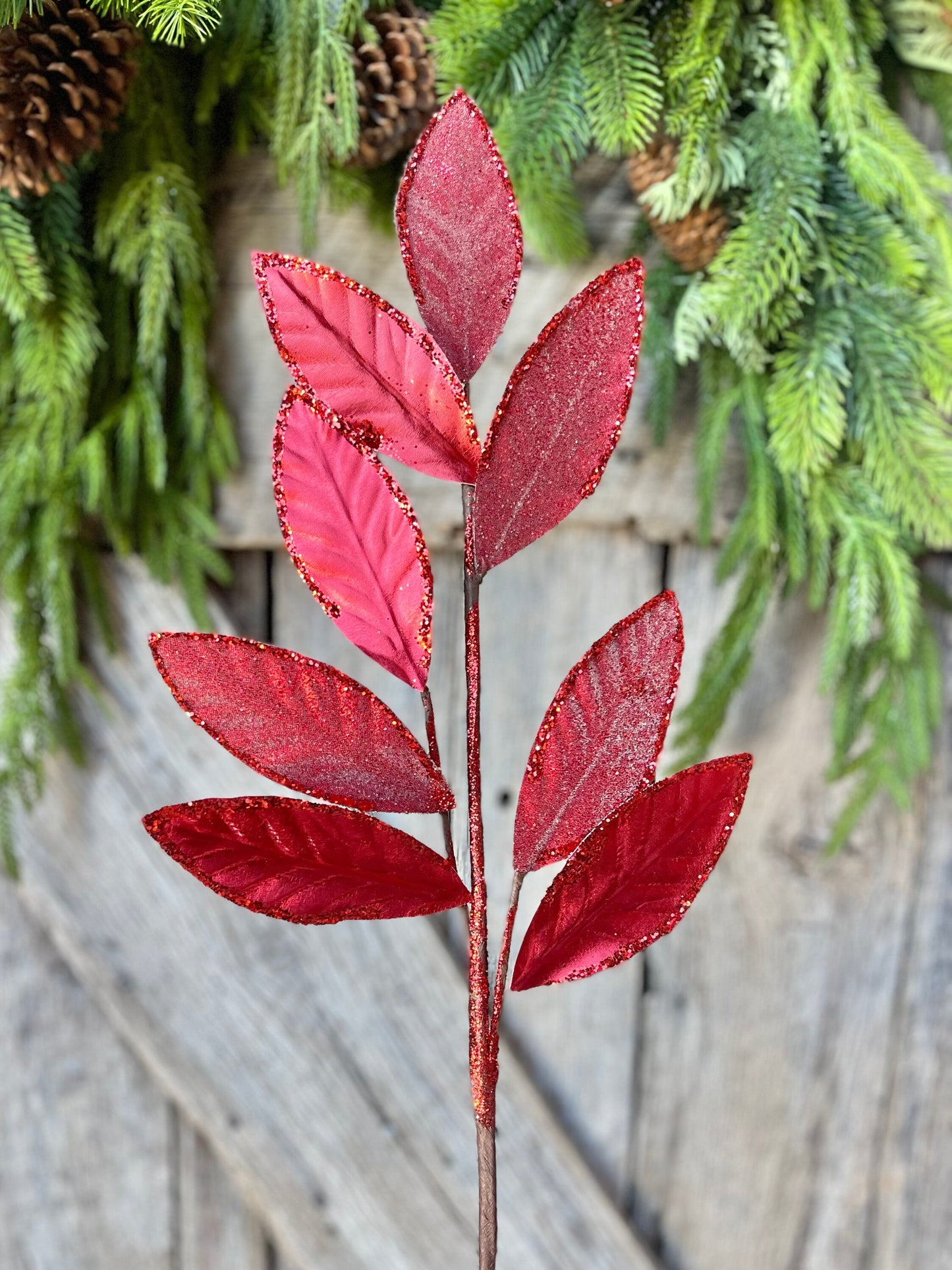 Red Christmas Spray, Christmas Leaves Spray, Christmas Floral Stem