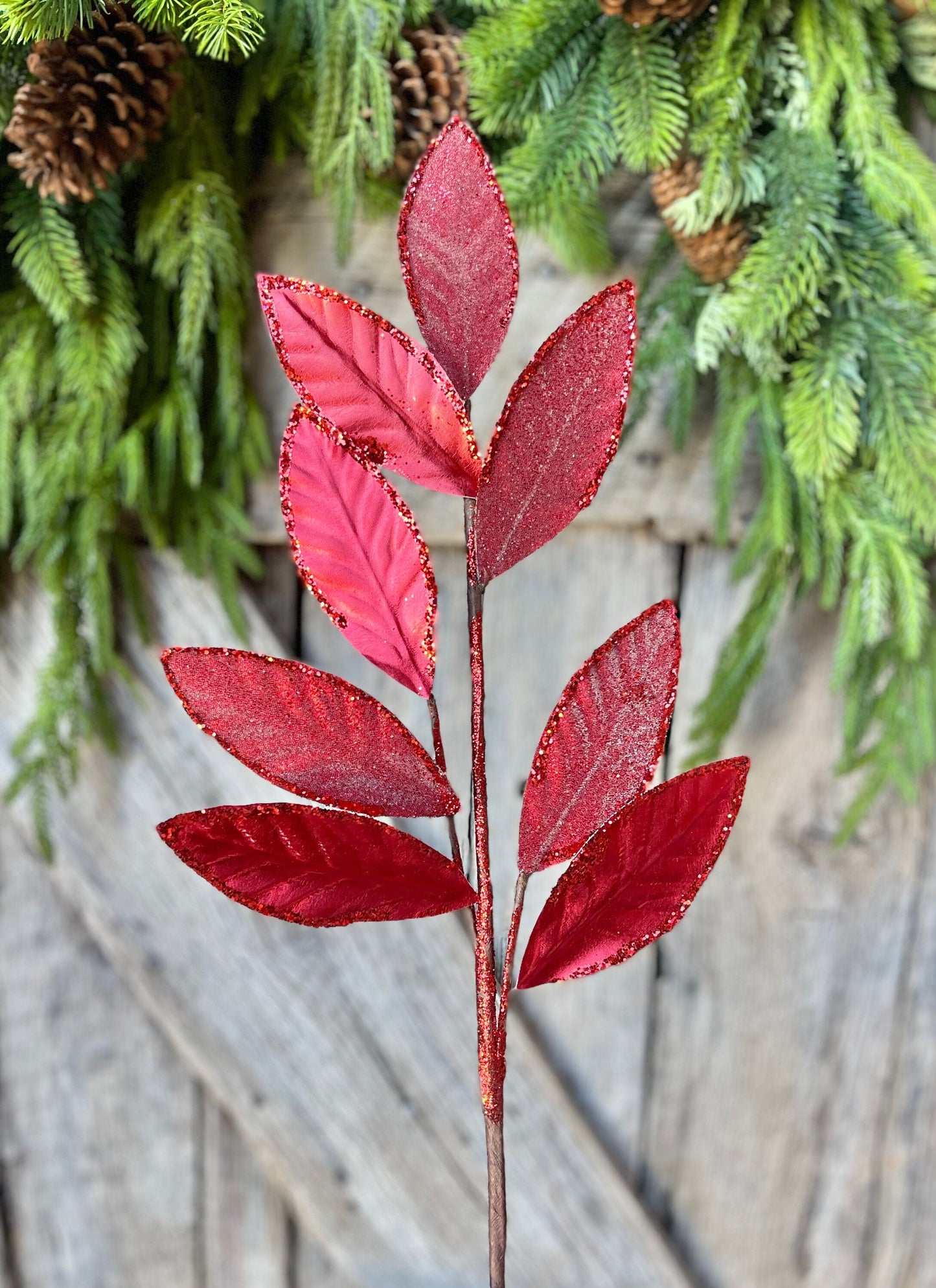 Red Christmas Spray, Christmas Leaves Spray, Christmas Floral Stem