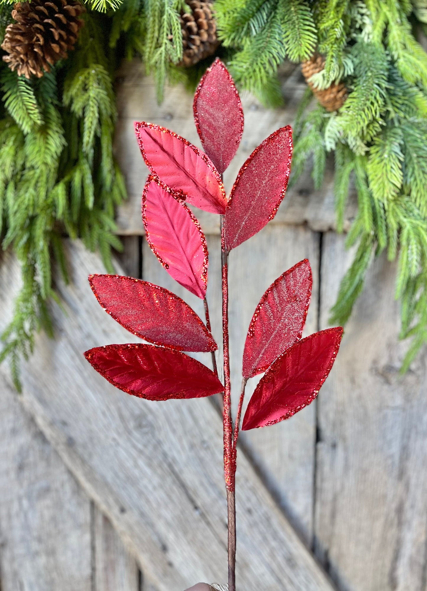 Red Christmas Spray, Christmas Leaves Spray, Christmas Floral Stem