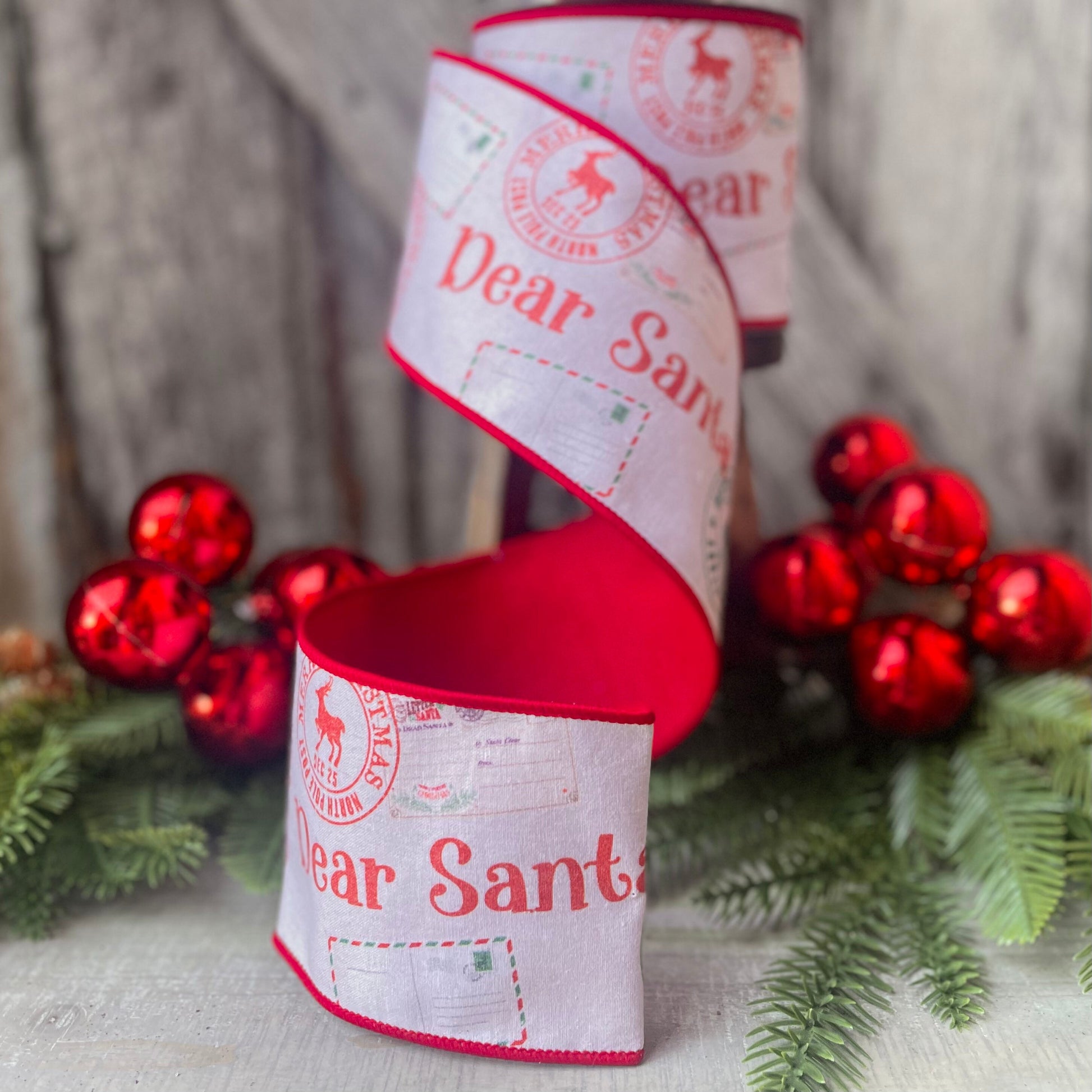 4" Dear Santa Ribbon, Christmas Tree Ribbon, Santa Letter Ribbon