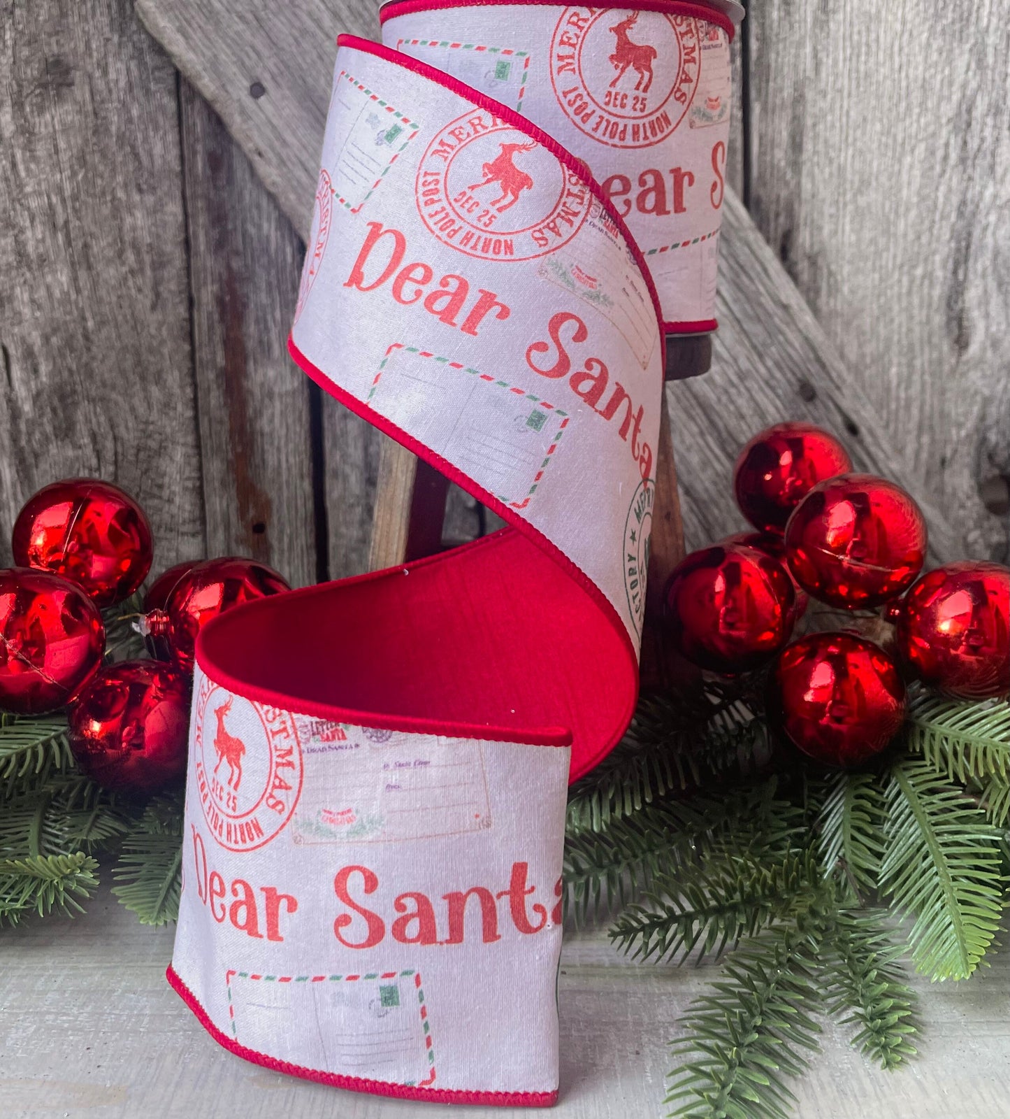 4" Dear Santa Ribbon, Christmas Tree Ribbon, Santa Letter Ribbon