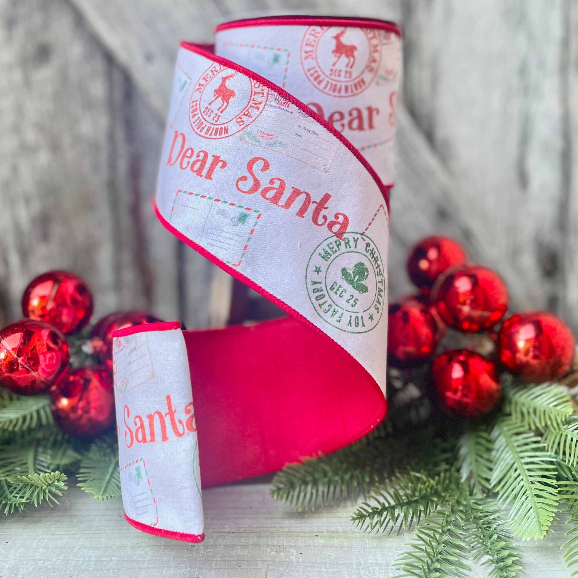 4" Dear Santa Ribbon, Christmas Tree Ribbon, Santa Letter Ribbon