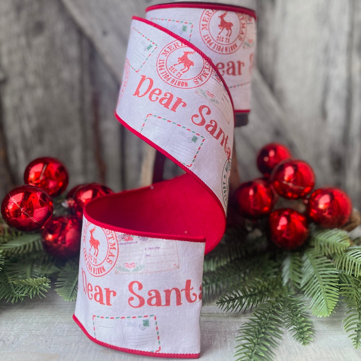 4" Dear Santa Ribbon, Christmas Tree Ribbon, Santa Letter Ribbon