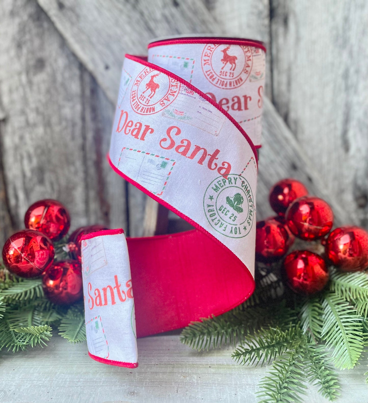 4" Dear Santa Ribbon, Christmas Tree Ribbon, Santa Letter Ribbon