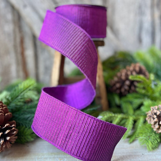 2.5" Purple Pleated Metallic Wired Ribbon, Farrisilk Ribbon, Purple Wired RIbbon