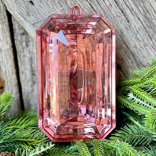 9” light Pink Emerald Cut Jewels, Diamond Jewel Ornament, Rectangle Jewel Ornament