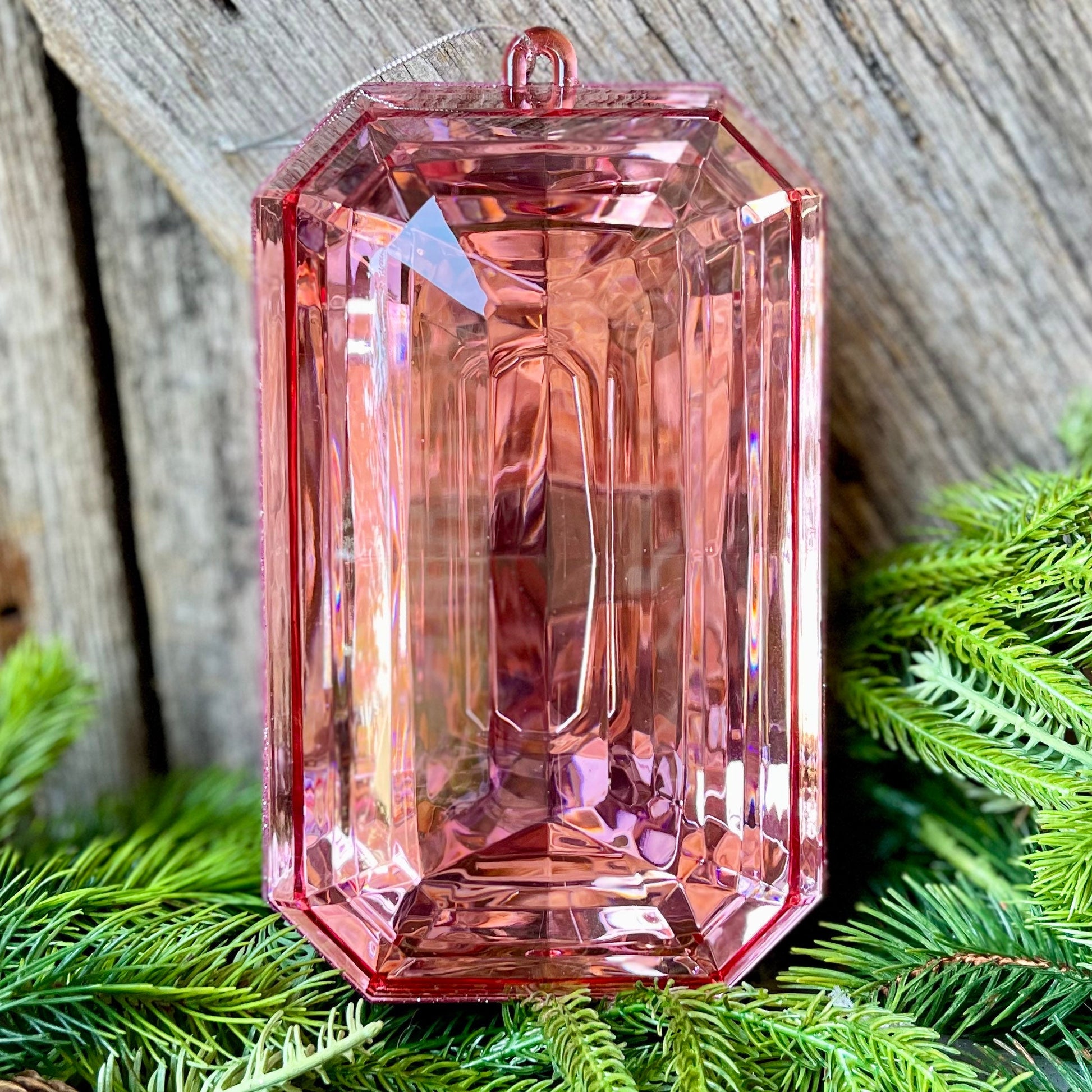 9” light Pink Emerald Cut Jewels, Diamond Jewel Ornament, Rectangle Jewel Ornament