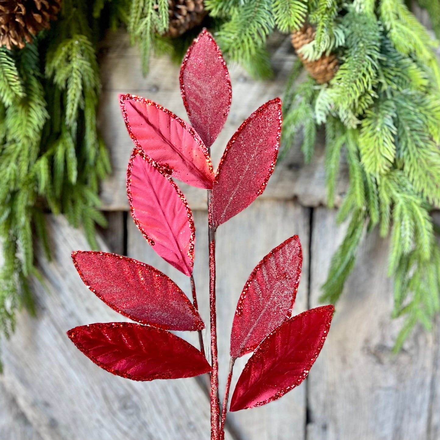 Red Christmas Spray, Christmas Leaves Spray, Christmas Floral Stem