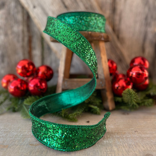 1.5" Emerald Green Glitter RIbbon, Farrisilk RIbbon