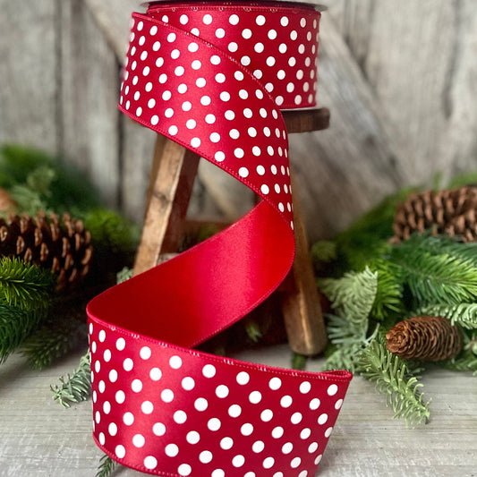 2.5" Red and White Polka dot ribbon, Farrislk Mini Dots, Christmas Ribbon