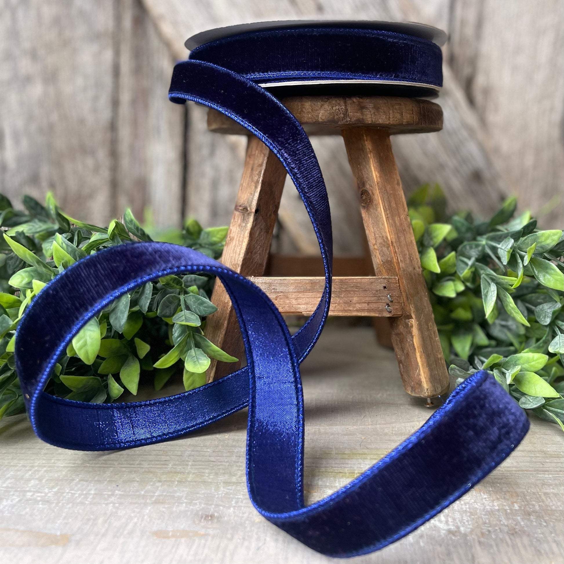 1" Navy Blue Velvet Ribbon, Velvet Ribbon, Farrisilk Wired Velvet Ribbon