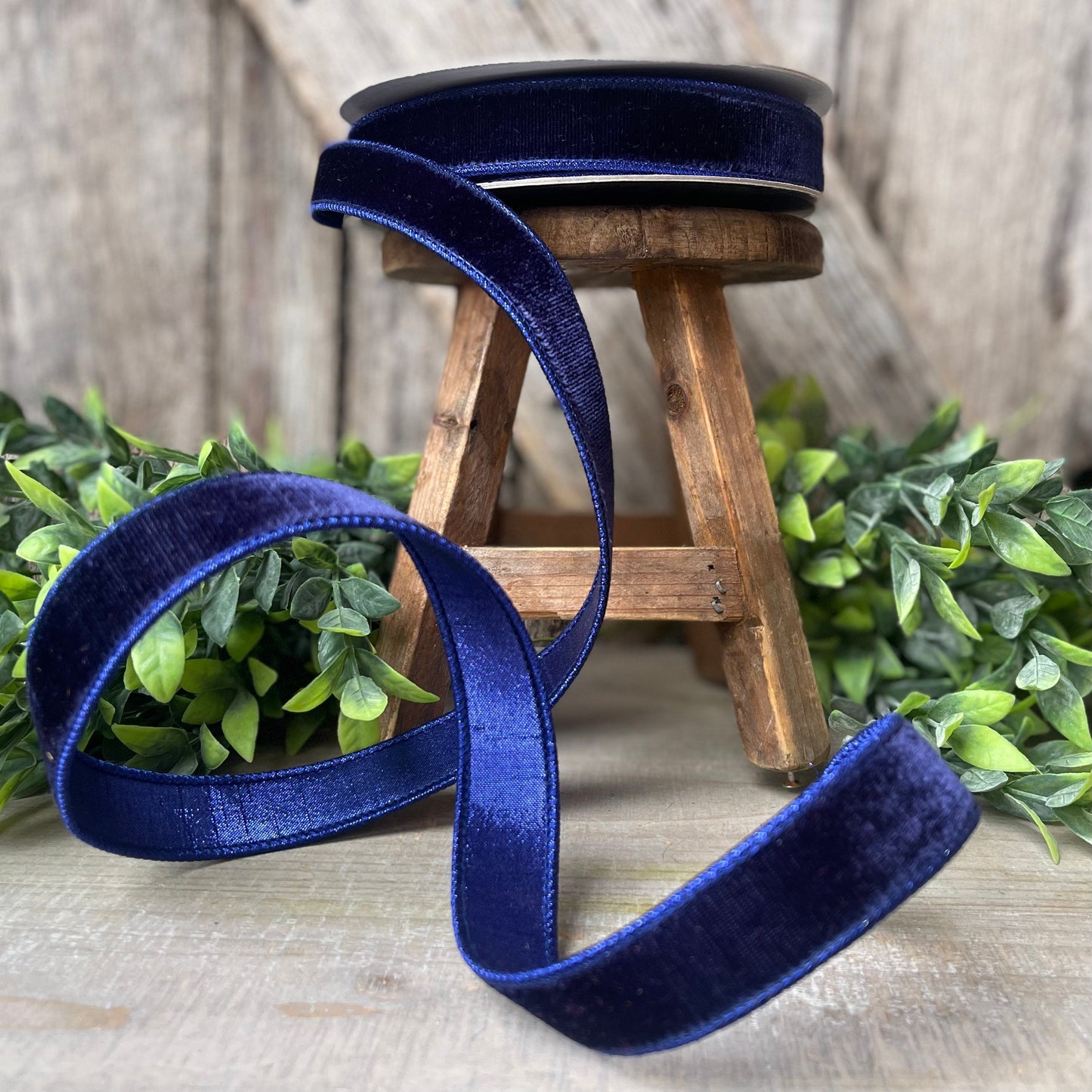 1" Navy Blue Velvet Ribbon, Velvet Ribbon, Farrisilk Wired Velvet Ribbon