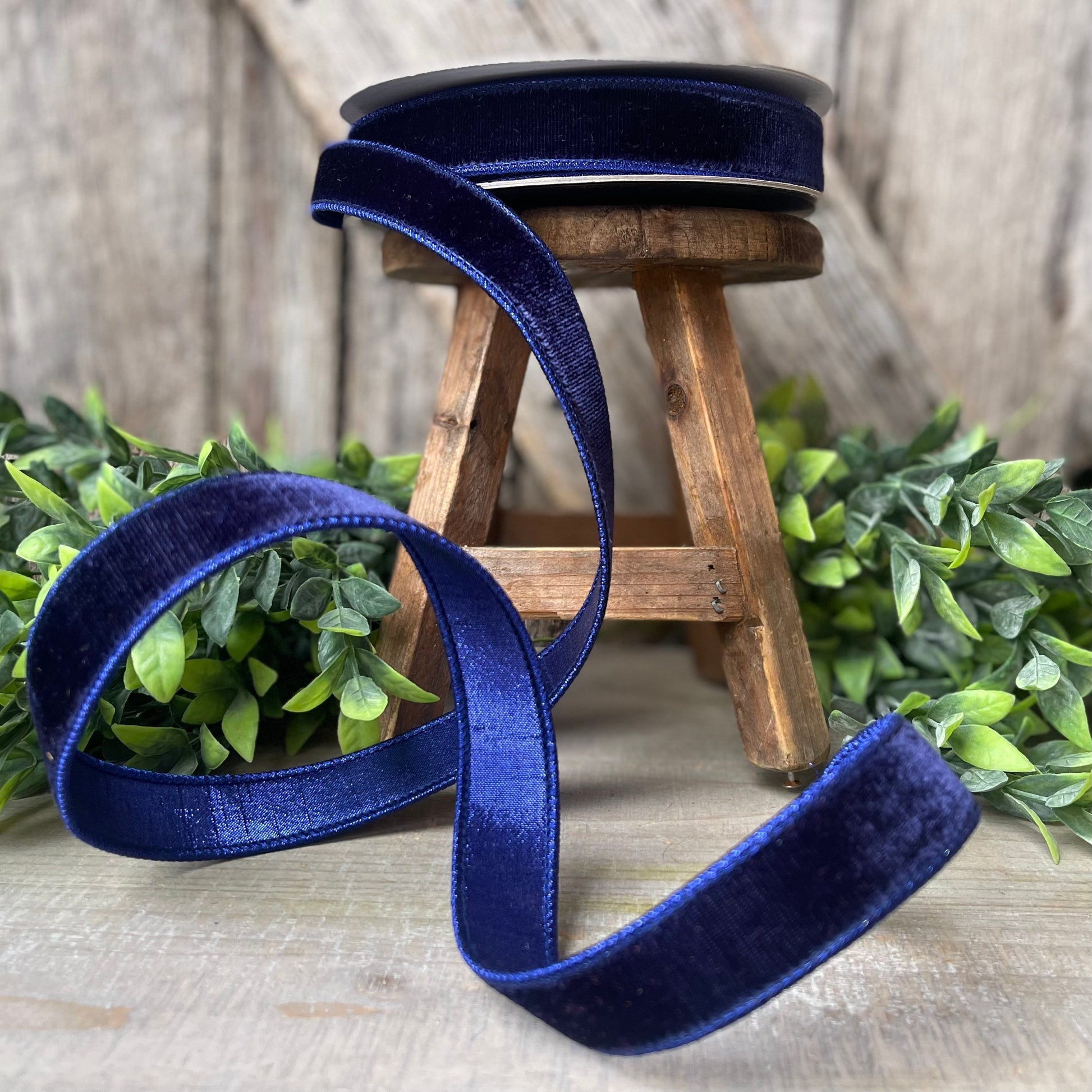 1" Navy Blue Velvet Ribbon, Velvet Ribbon, Farrisilk Wired Velvet Ribbon