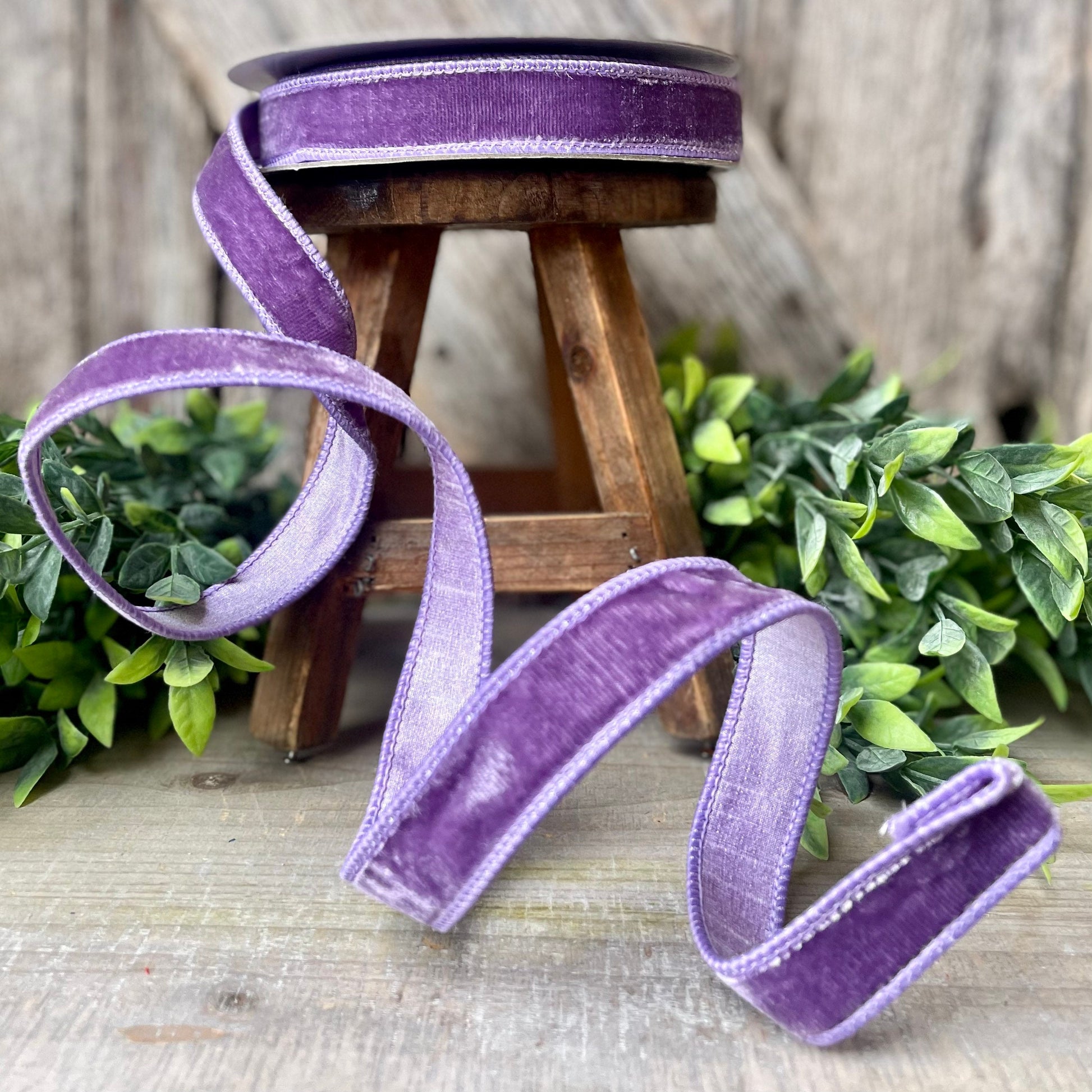 1" Violet Purple Velvet Ribbon, Farrisilk Wired Velvet Ribbon, spring Velvet Ribbon