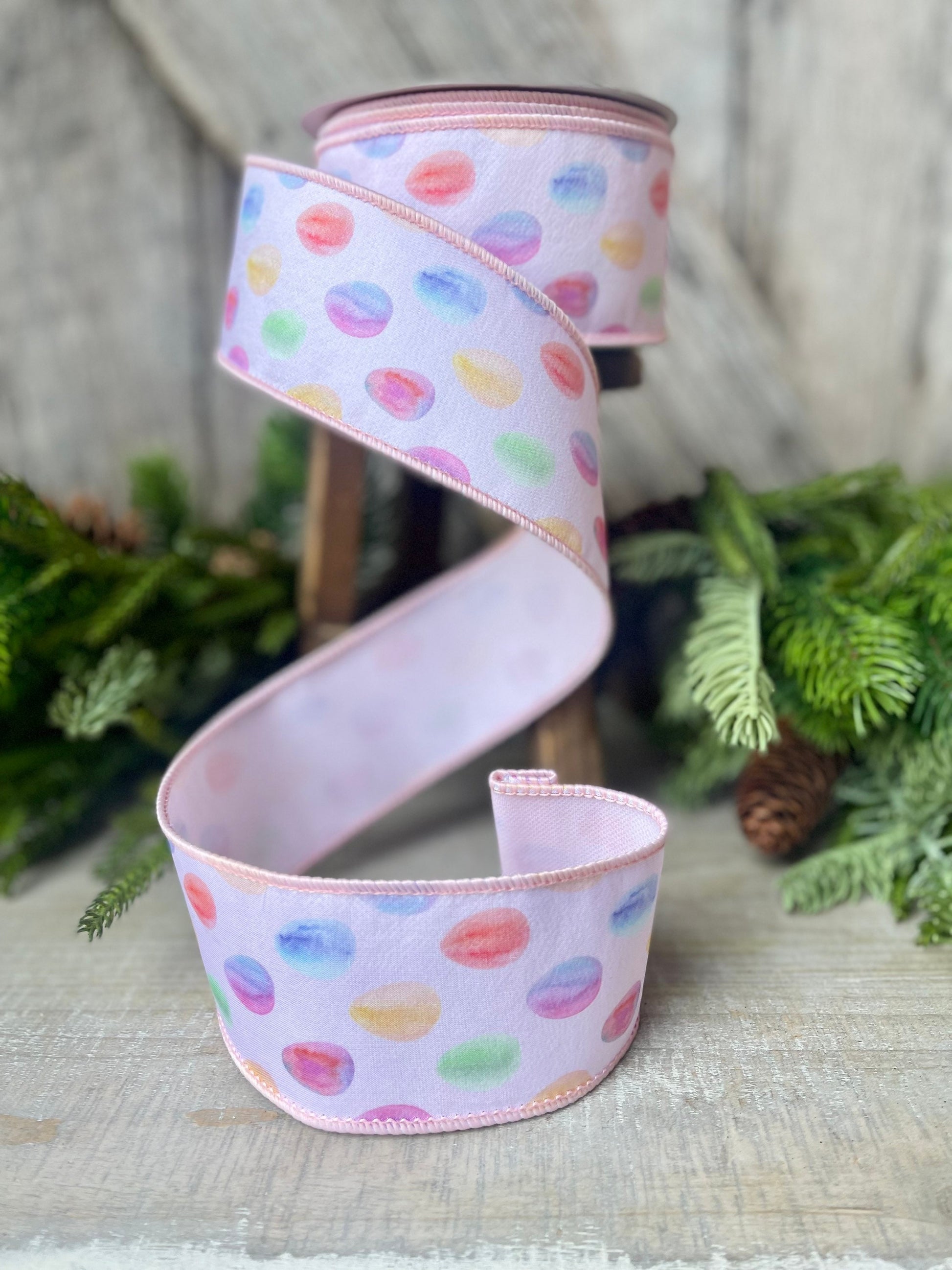 2.5" Easter Egg Wired Ribbon, Farrisilk Pastel Egg Ribbon